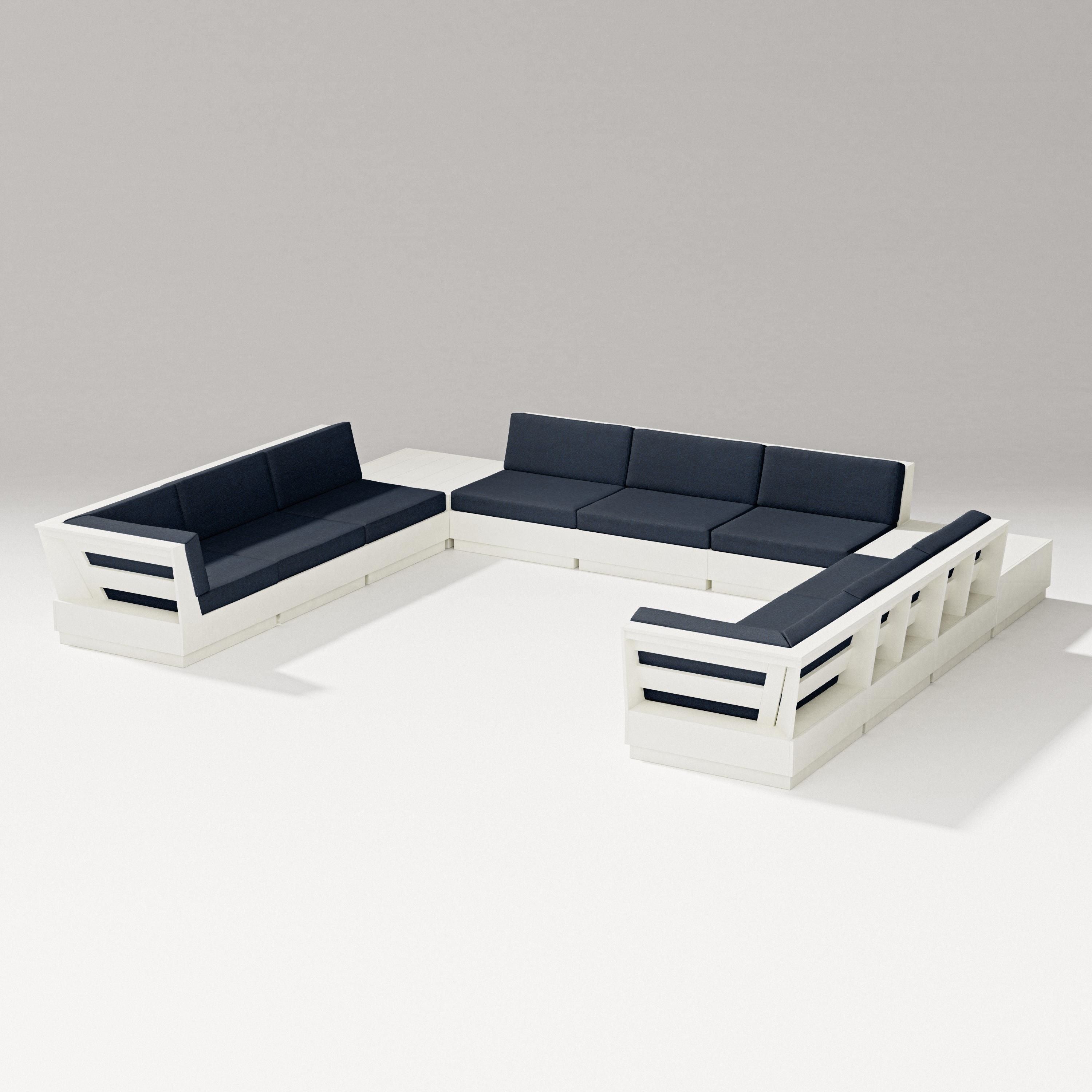 PW Designer Series Elevate 11-Piece U-Shaped Sofa Sectional in Vintage White / Marine Indigo