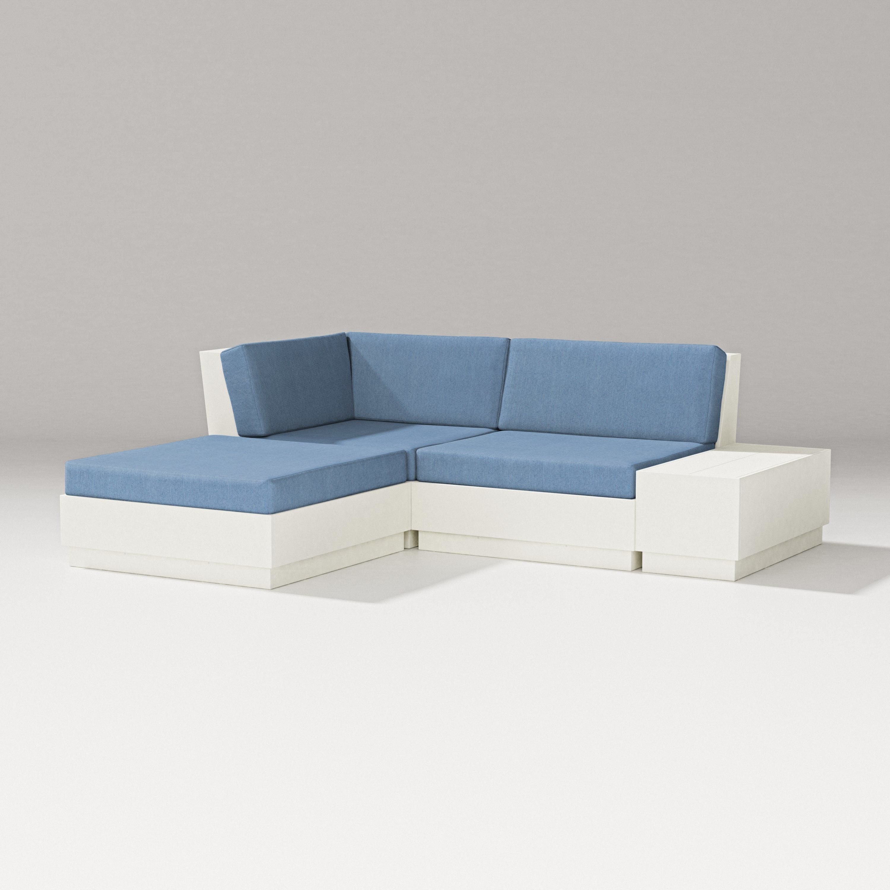 PW Designer Series Elevate Loveseat Sectional with Chaise in Vintage White / Sky Blue