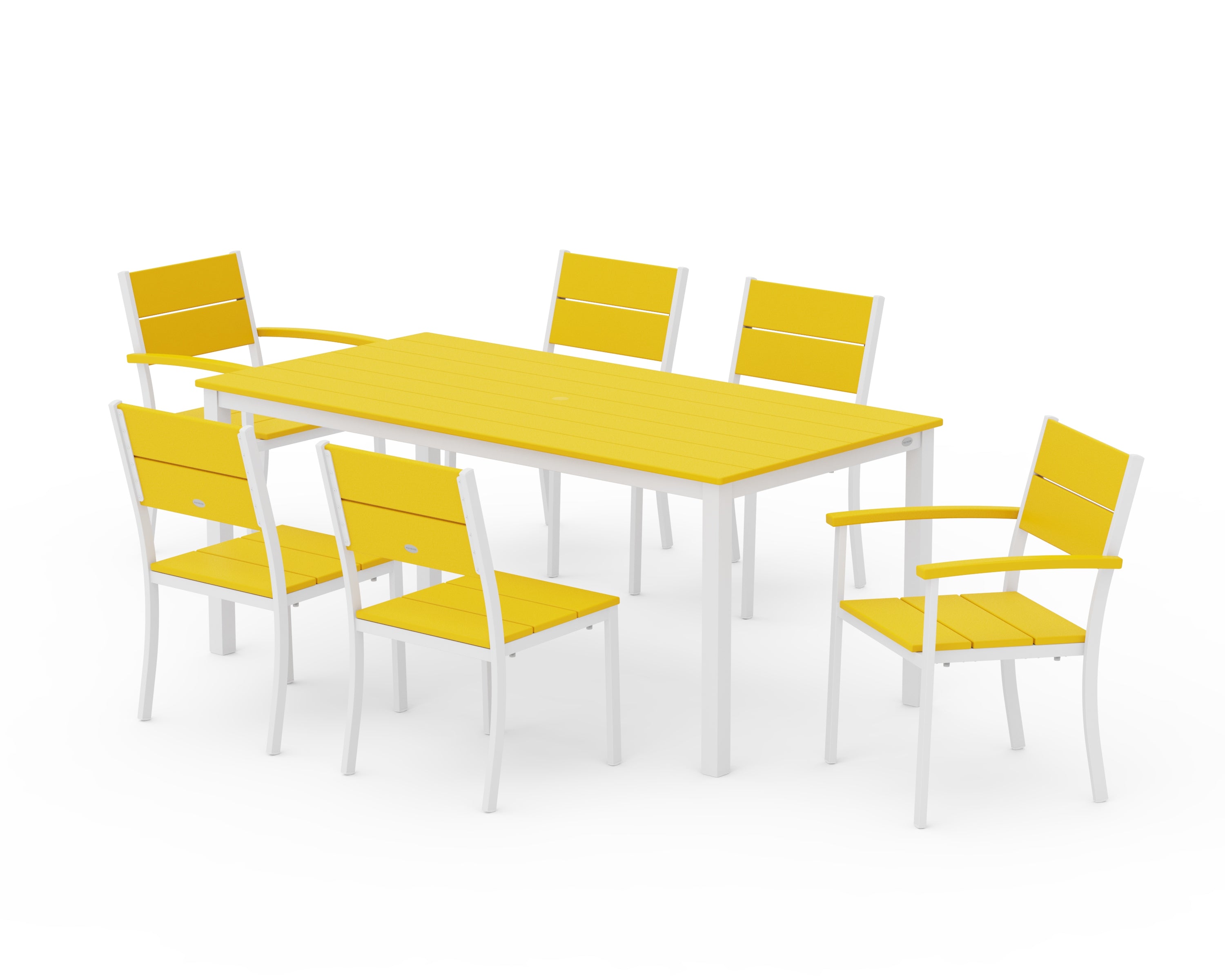 POLYWOOD Main Street 7-Piece Dining Set in White / Lemon