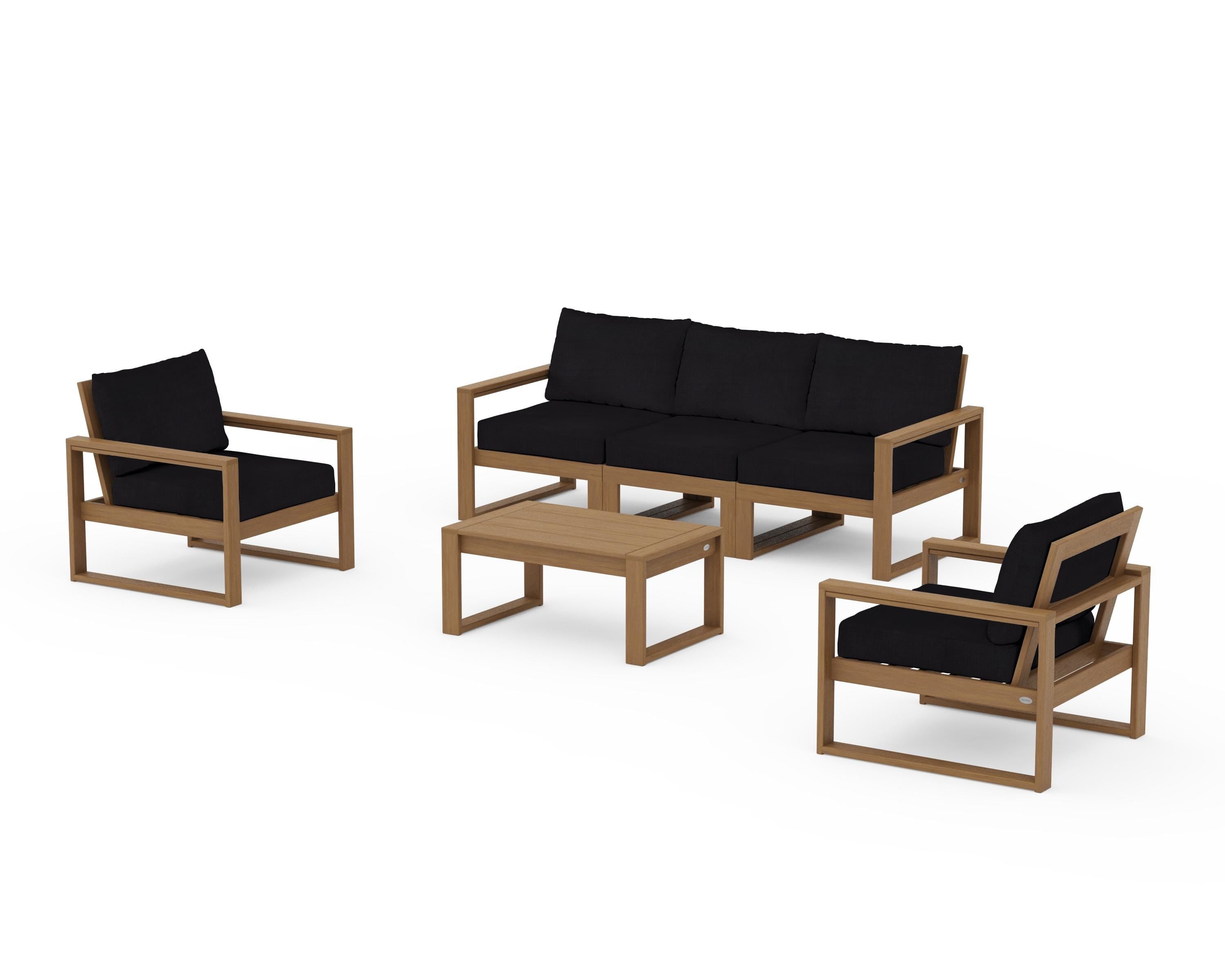 POLYWOOD EDGE Sectional 4-Piece Deep Seating Set with Sofa in Natural / Midnight Linen