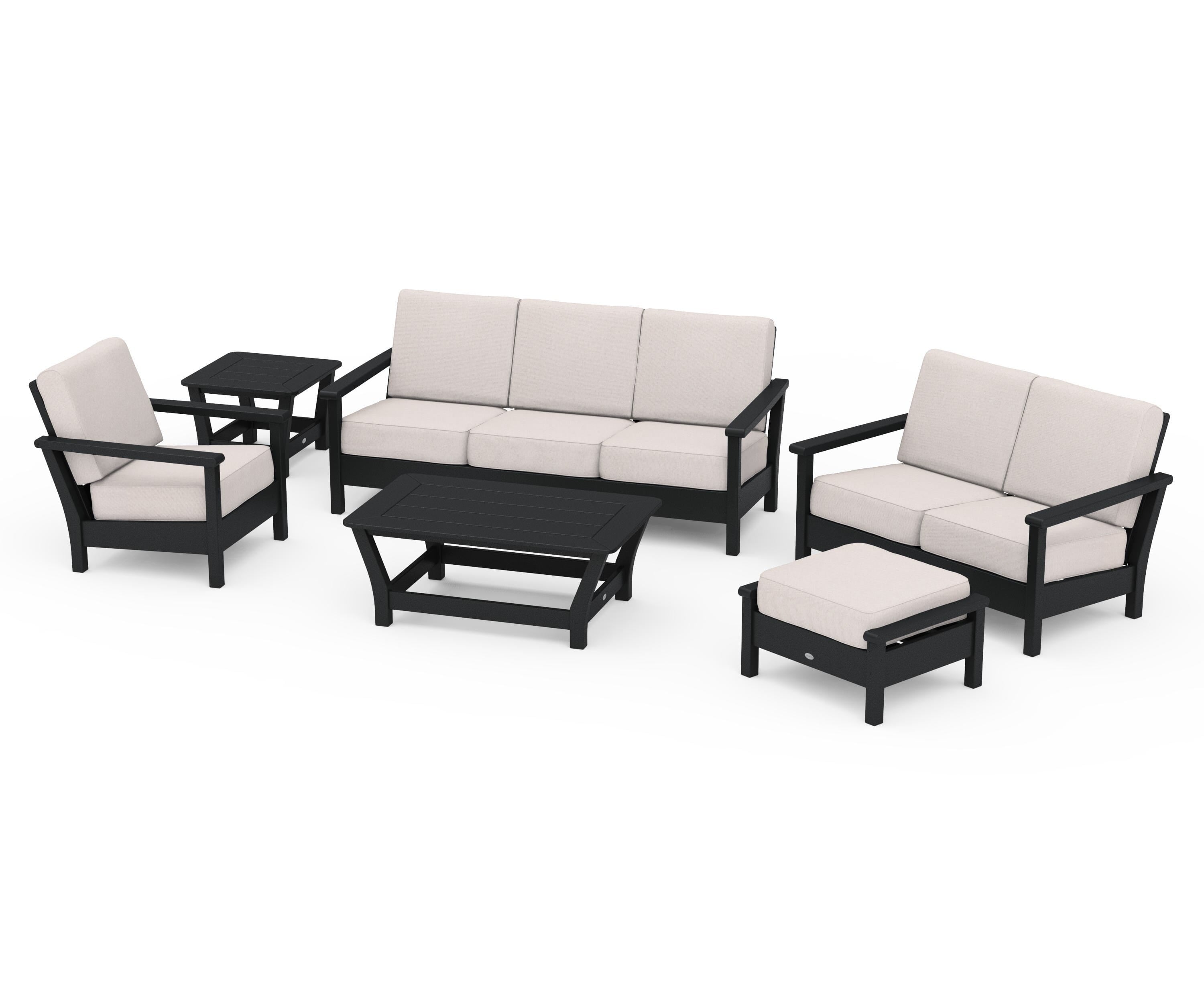 POLYWOOD Harbour 6-Piece Outdoor Living Set in Black / Dune Burlap