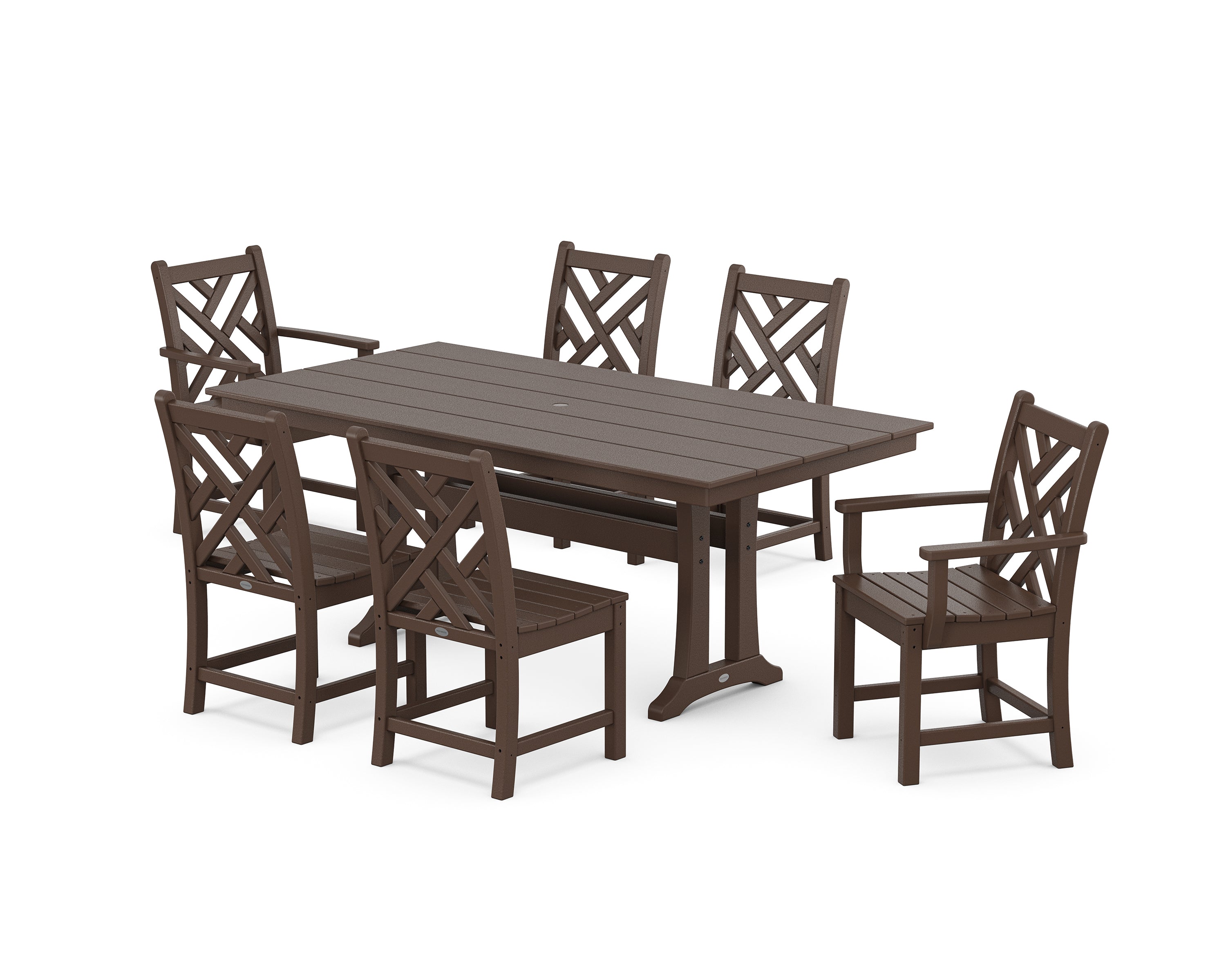 POLYWOOD Chippendale 7-Piece Farmhouse Trestle Dining Set in Mahogany