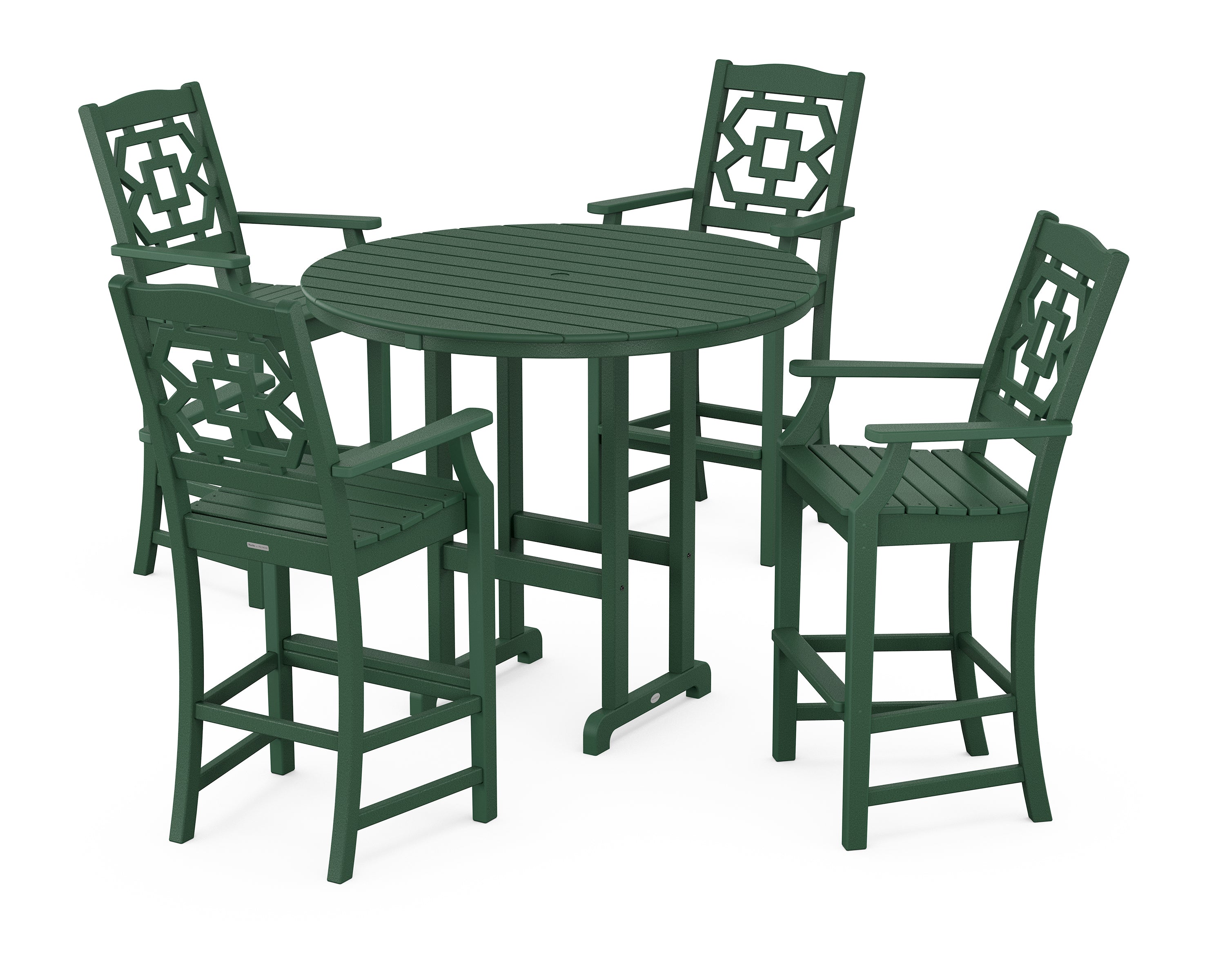 Martha Stewart by POLYWOOD® Chinoiserie 5-Piece Round Farmhouse Bar Set in Green