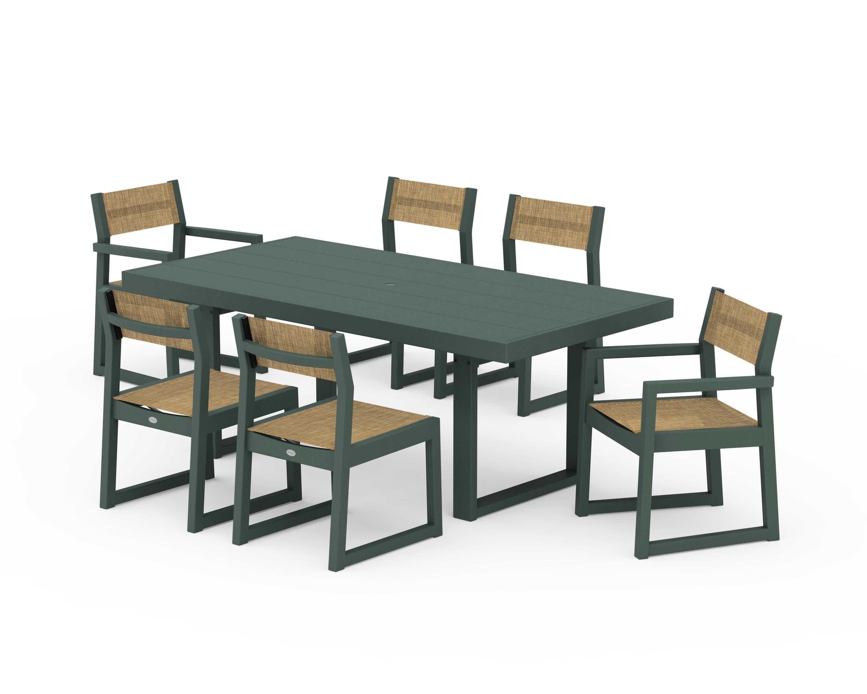 POLYWOOD EDGE Sling 7-Piece Dining Set in Green / Burlap Sling