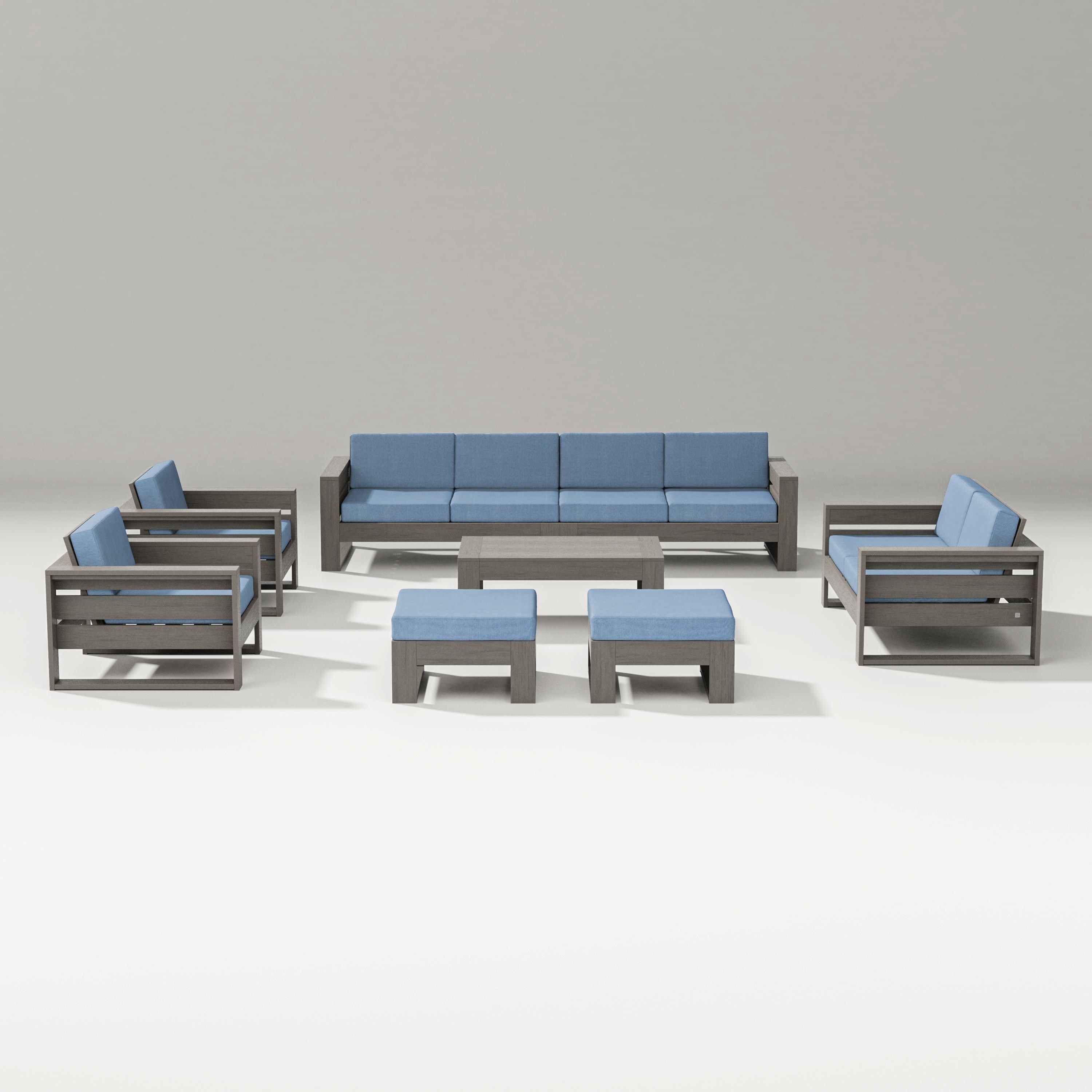 PW Designer Series Latitude 8-Piece Lounge Sofa Set in Driftwood / Sky Blue
