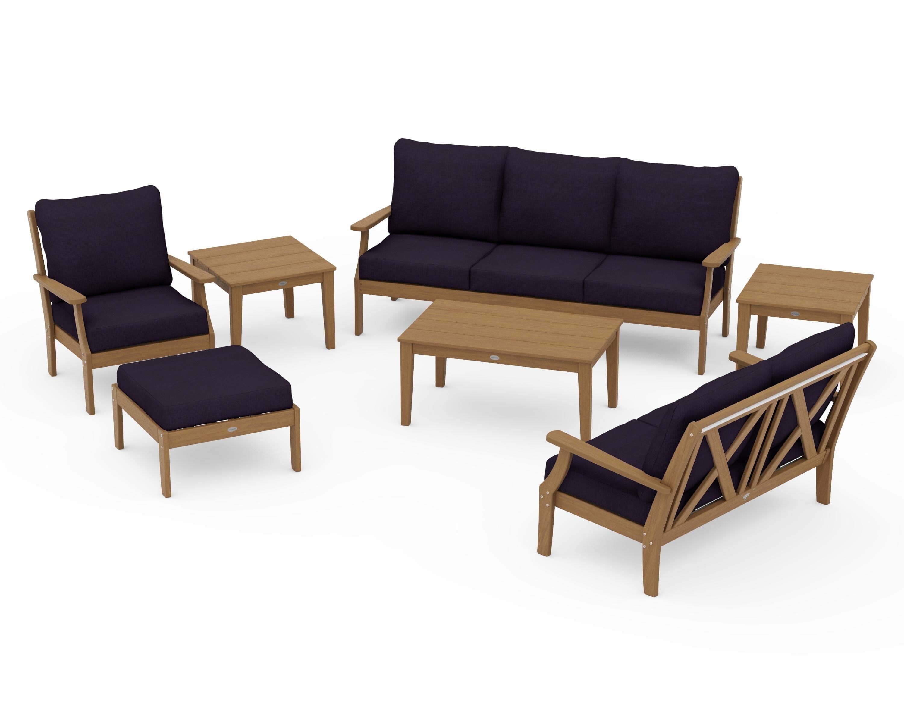 POLYWOOD Braxton 7-Piece Deep Seating Set in Natural / Navy Linen