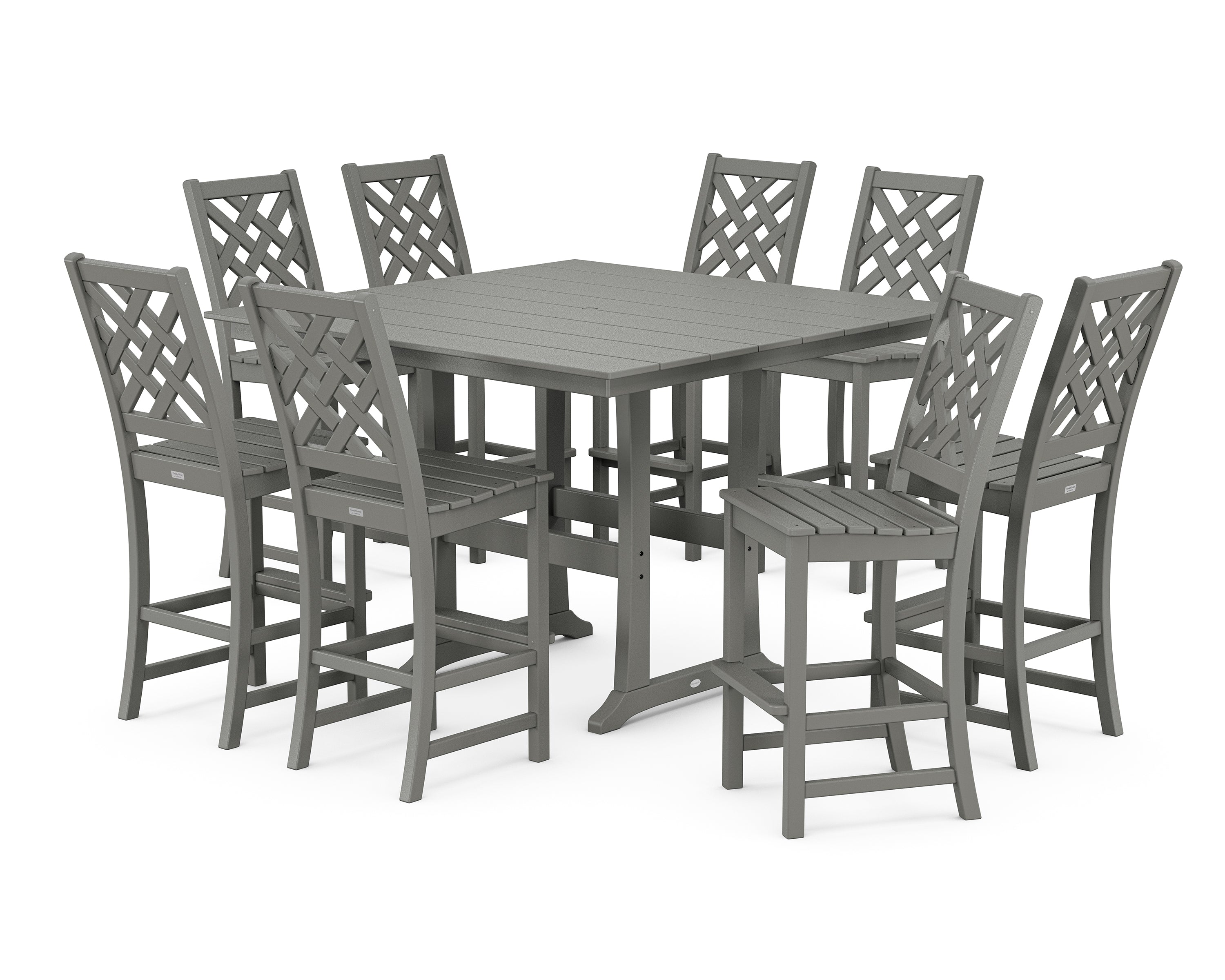Country Living Wovendale Side Chair 9-Piece Square Farmhouse Bar Set with Trestle Legs in Slate Grey