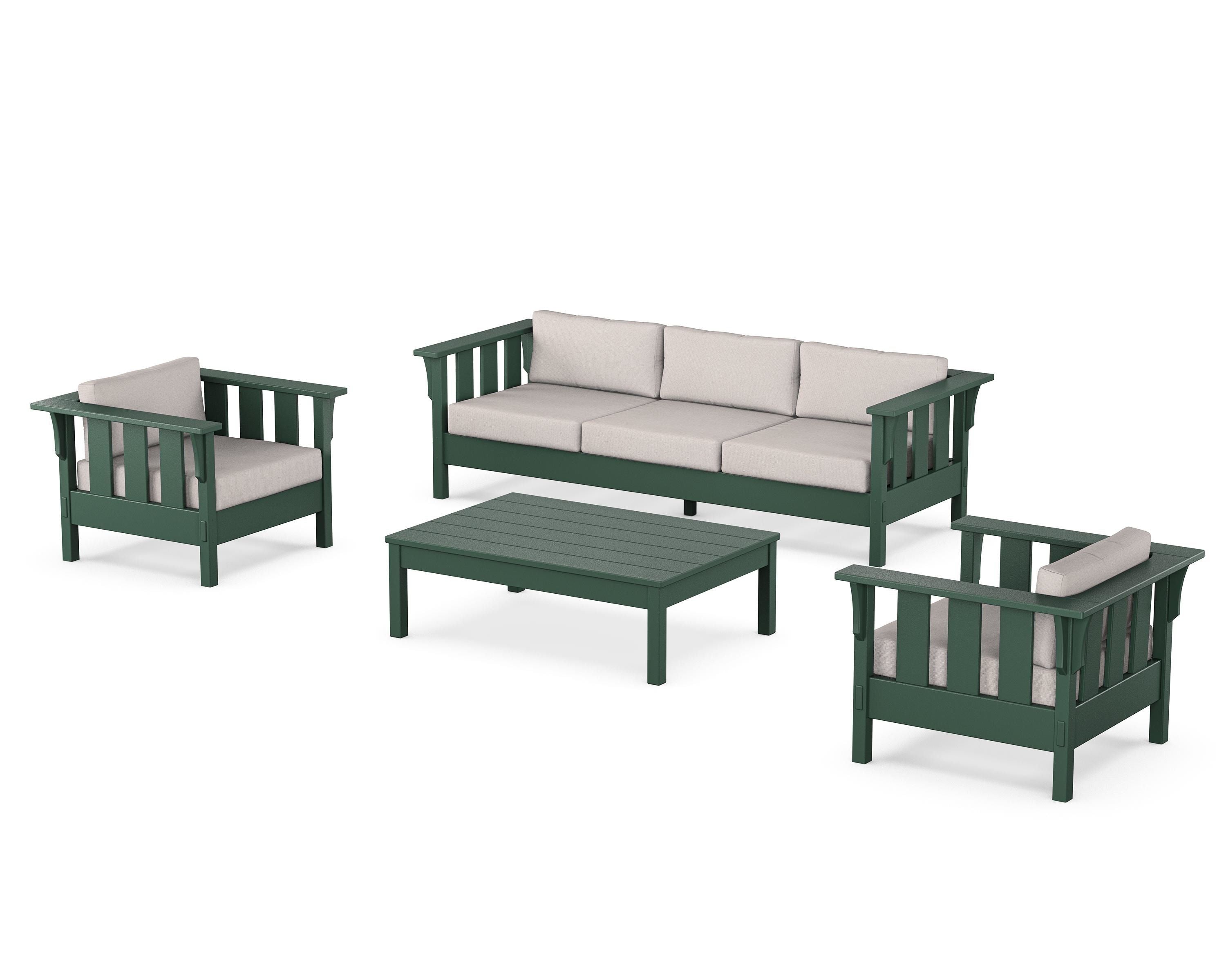 Martha Stewart by POLYWOOD Acadia 4-Piece Deep Seating Set with Sofa in Green / Dune Burlap