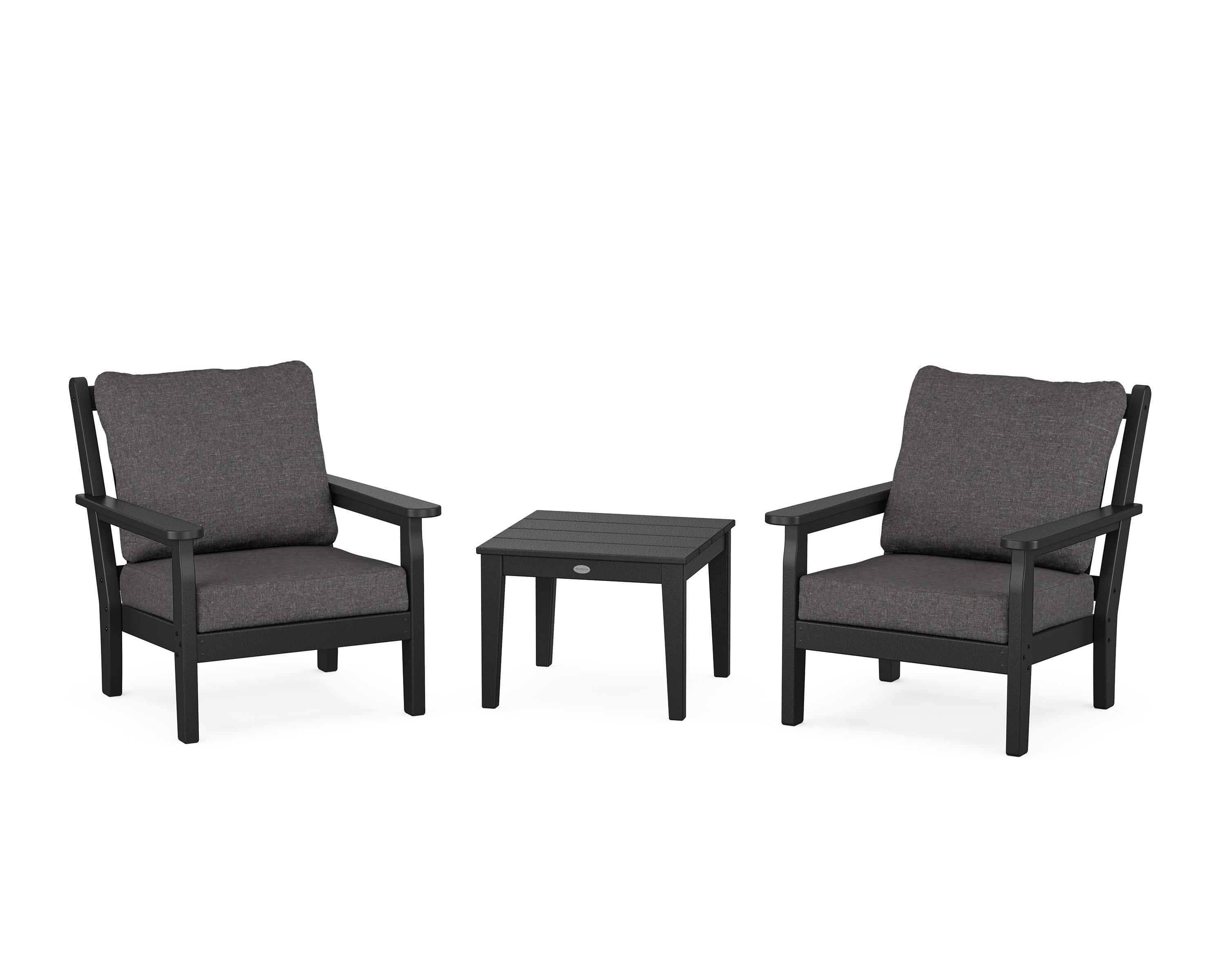 POLYWOOD Chippendale 3-Piece Deep Seating Set in Black / Ash Charcoal