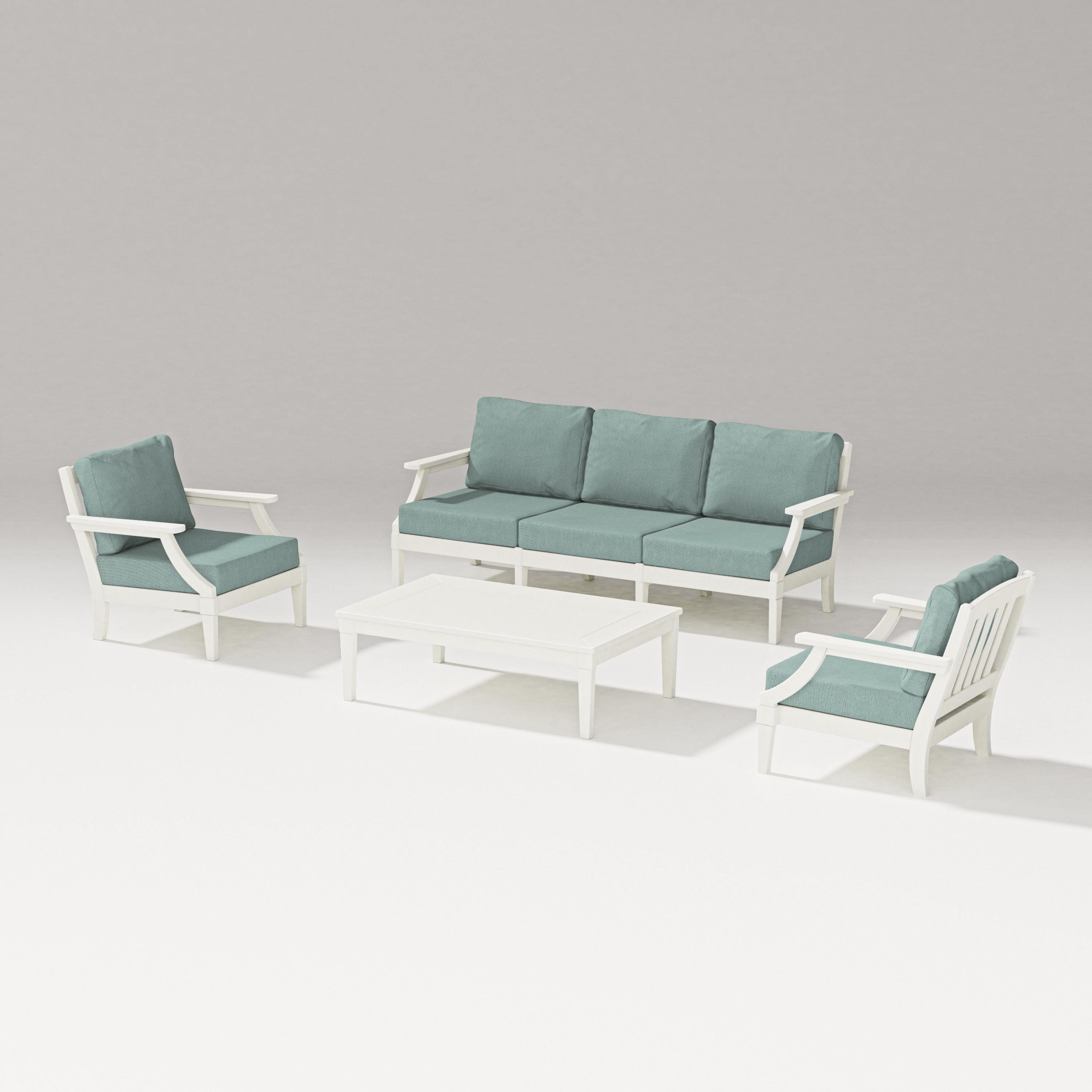 PW Designer Series Estate 4-Piece Lounge Sofa Set in Vintage White / Glacier Spa