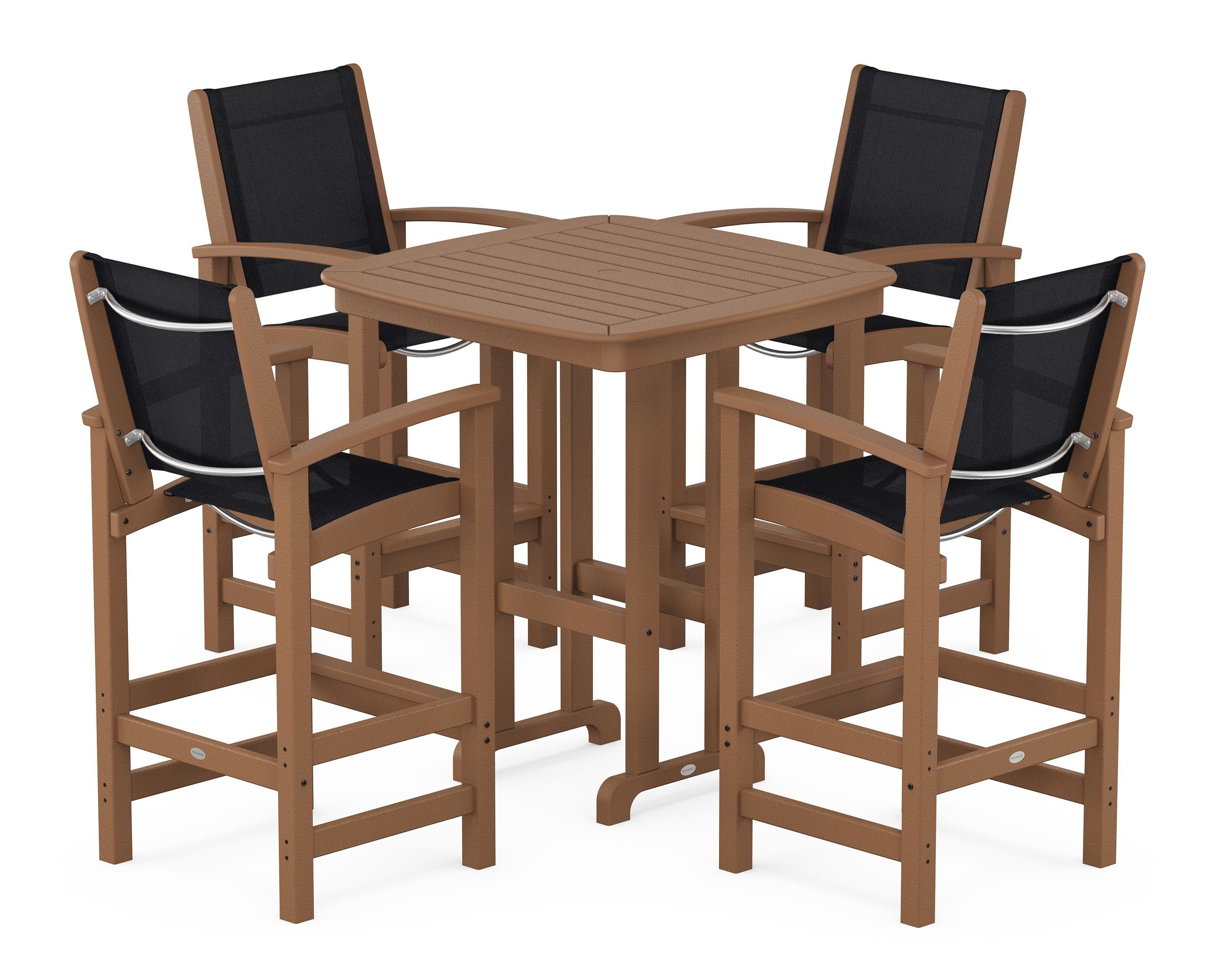 POLYWOOD Coastal 5-Piece Bar Set in Teak / Black Sling