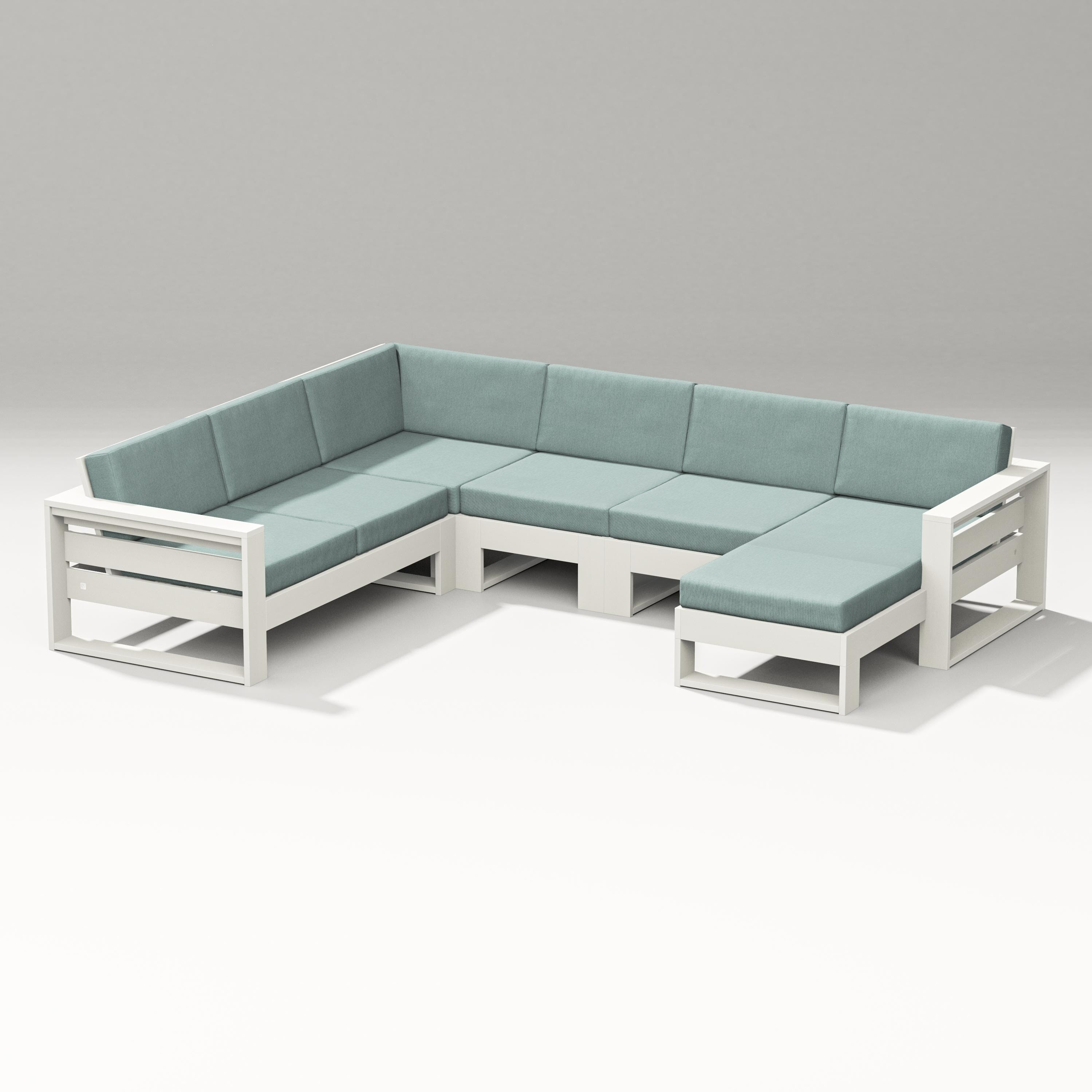 PW Designer Series Latitude Corner Sectional with Right Chaise in Vintage White / Glacier Spa
