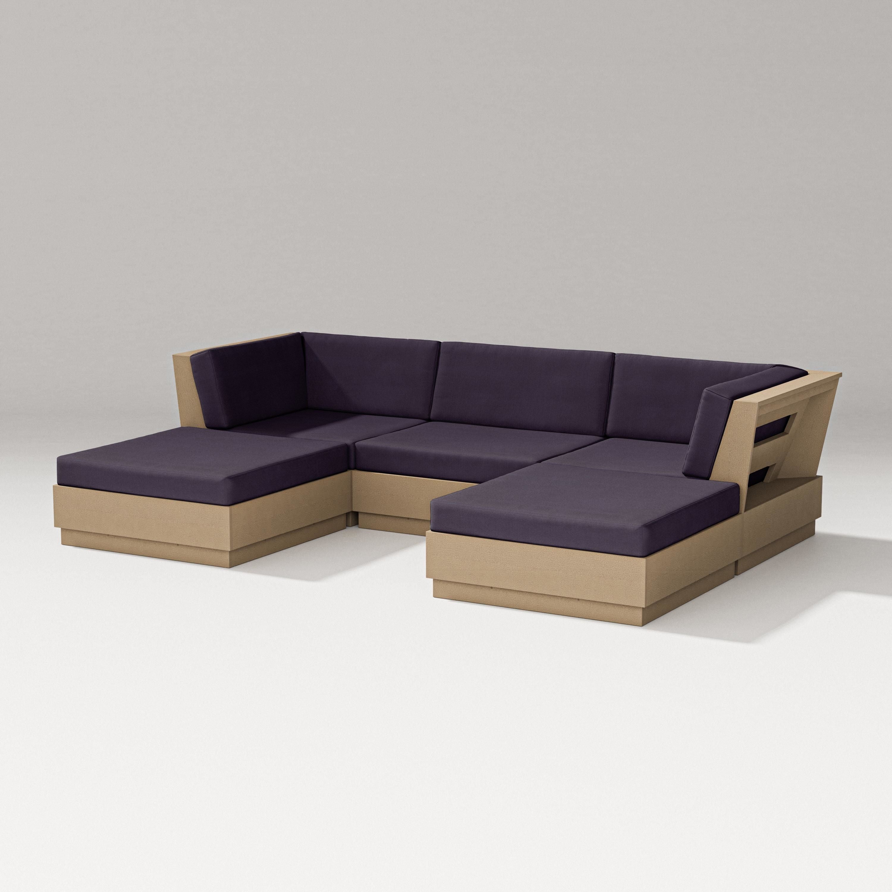 PW Designer Series Elevate Double Chaise Sectional in Vintage Sahara / Navy Linen