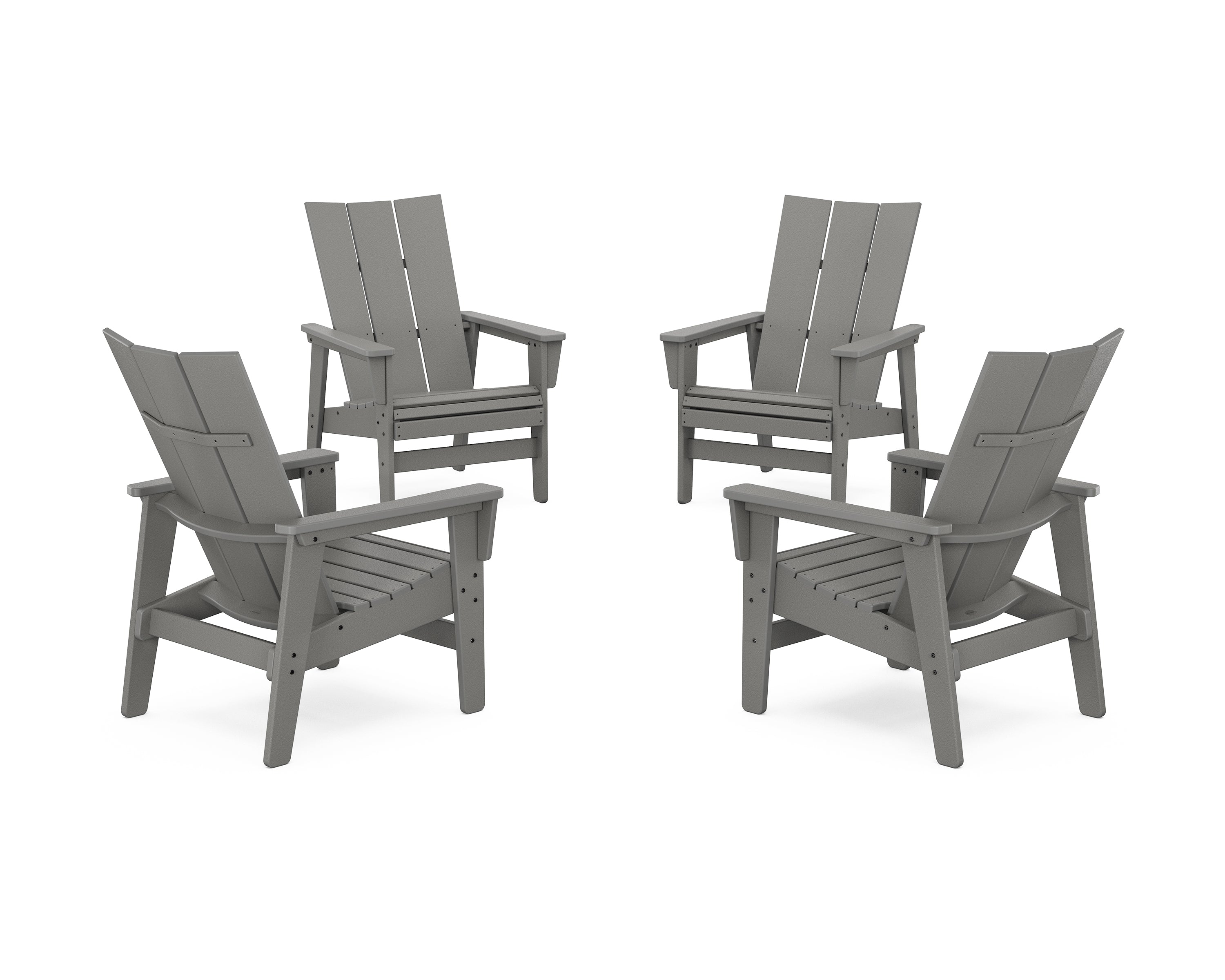POLYWOOD 4-Piece Modern Grand Upright Adirondack Chair Conversation Set in Slate Grey