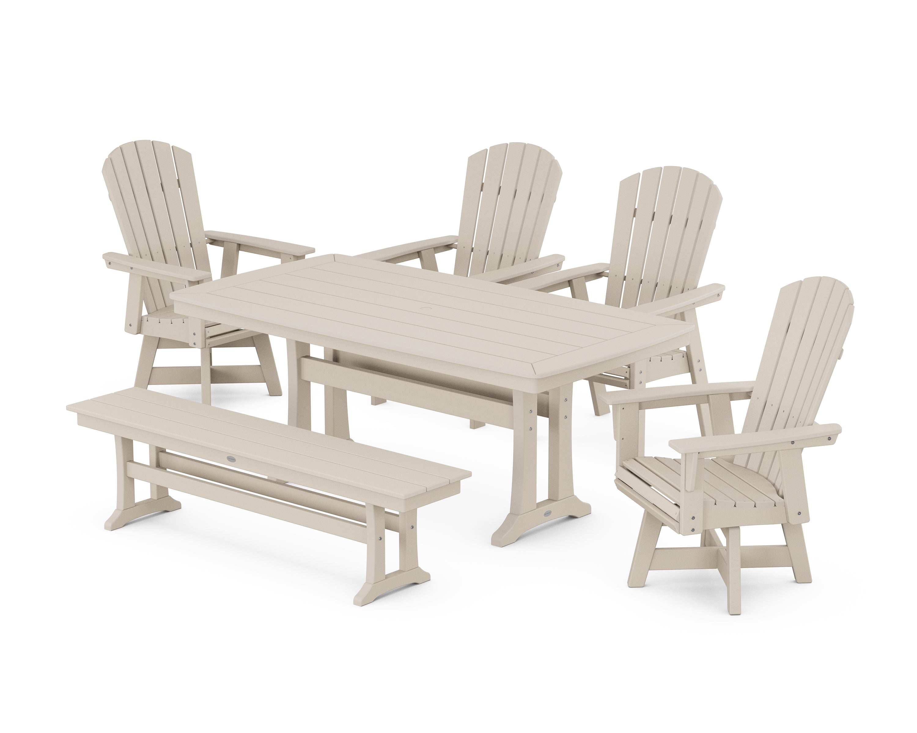 POLYWOOD Nautical Adirondack Swivel 6-Piece Dining Set with Trestle Legs in Sand