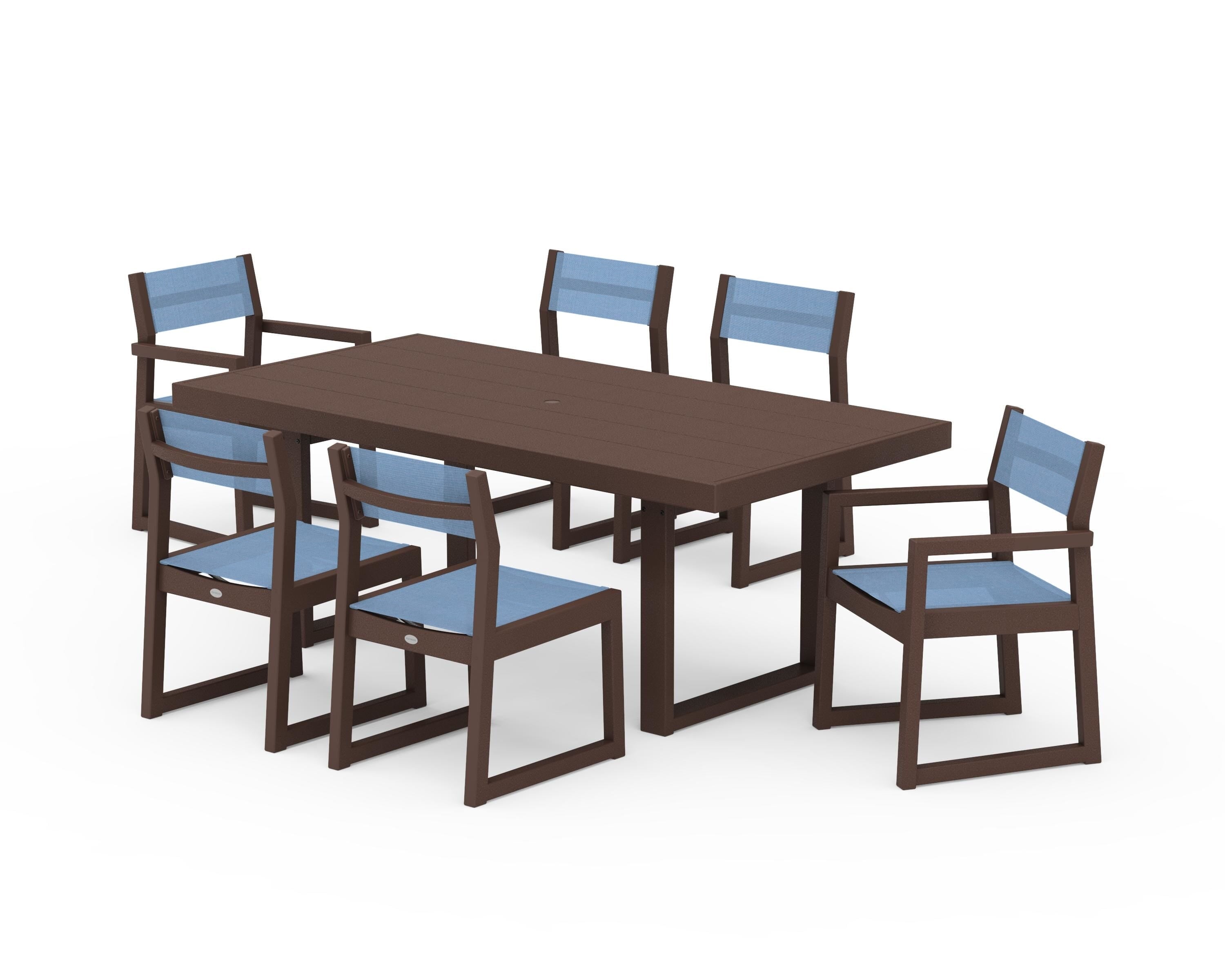 POLYWOOD EDGE Sling 7-Piece Dining Set in Mahogany / Poolside Sling