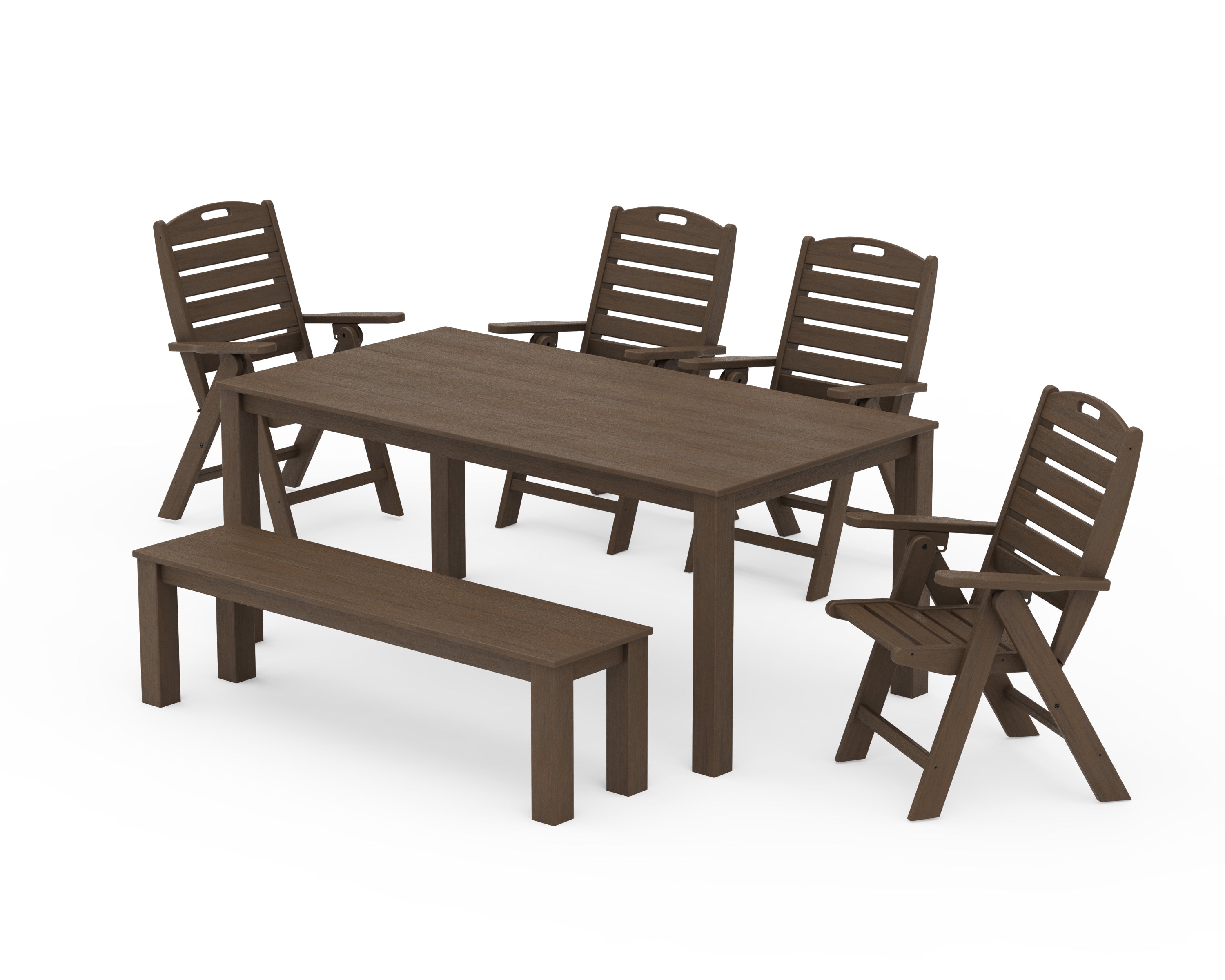 POLYWOOD Nautical Folding Highback Chair 6-Piece Parsons Dining Set with Bench in Kona