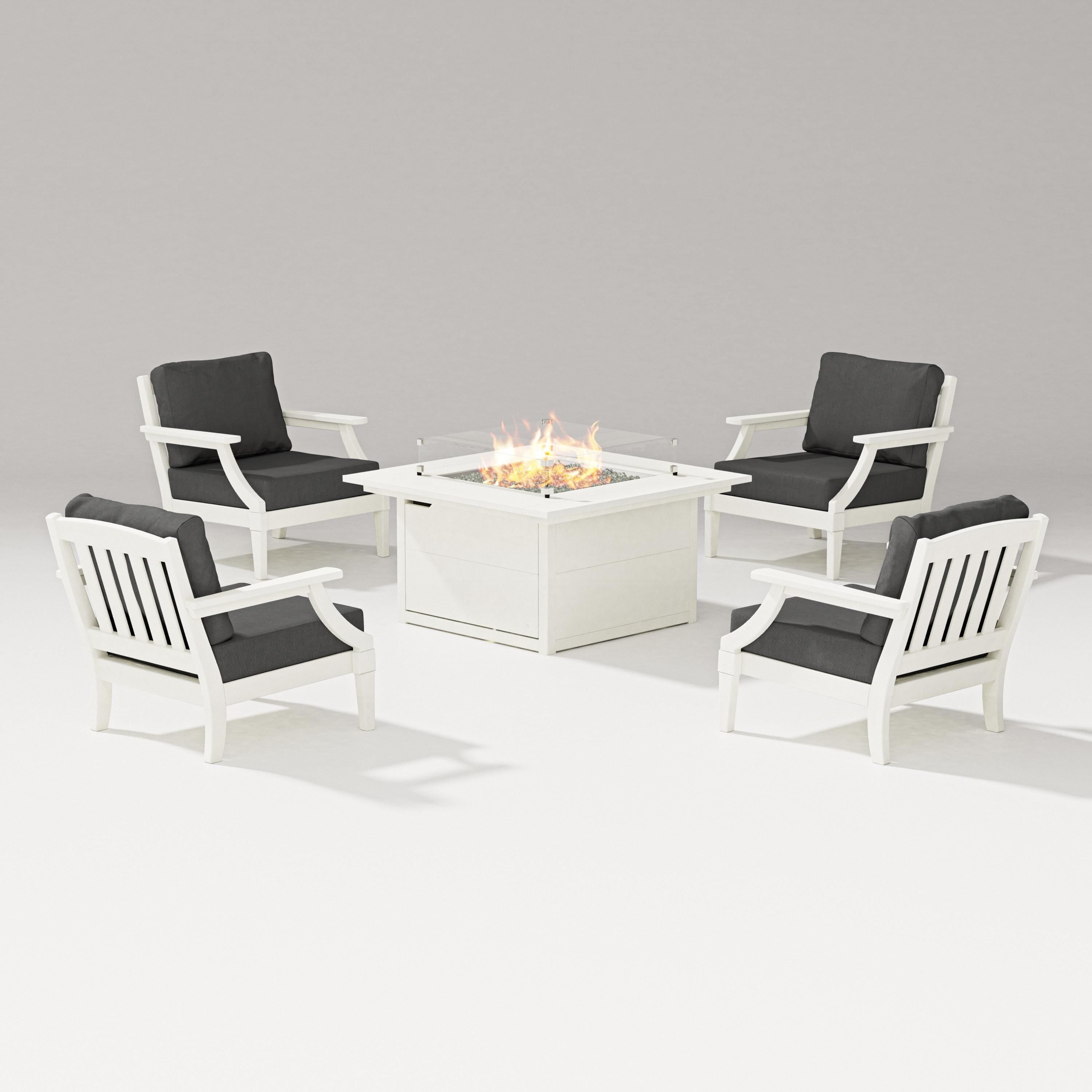 PW Designer Series Estate 5-Piece Lounge Fire Table Set in Vintage White / Spectrum Carbon