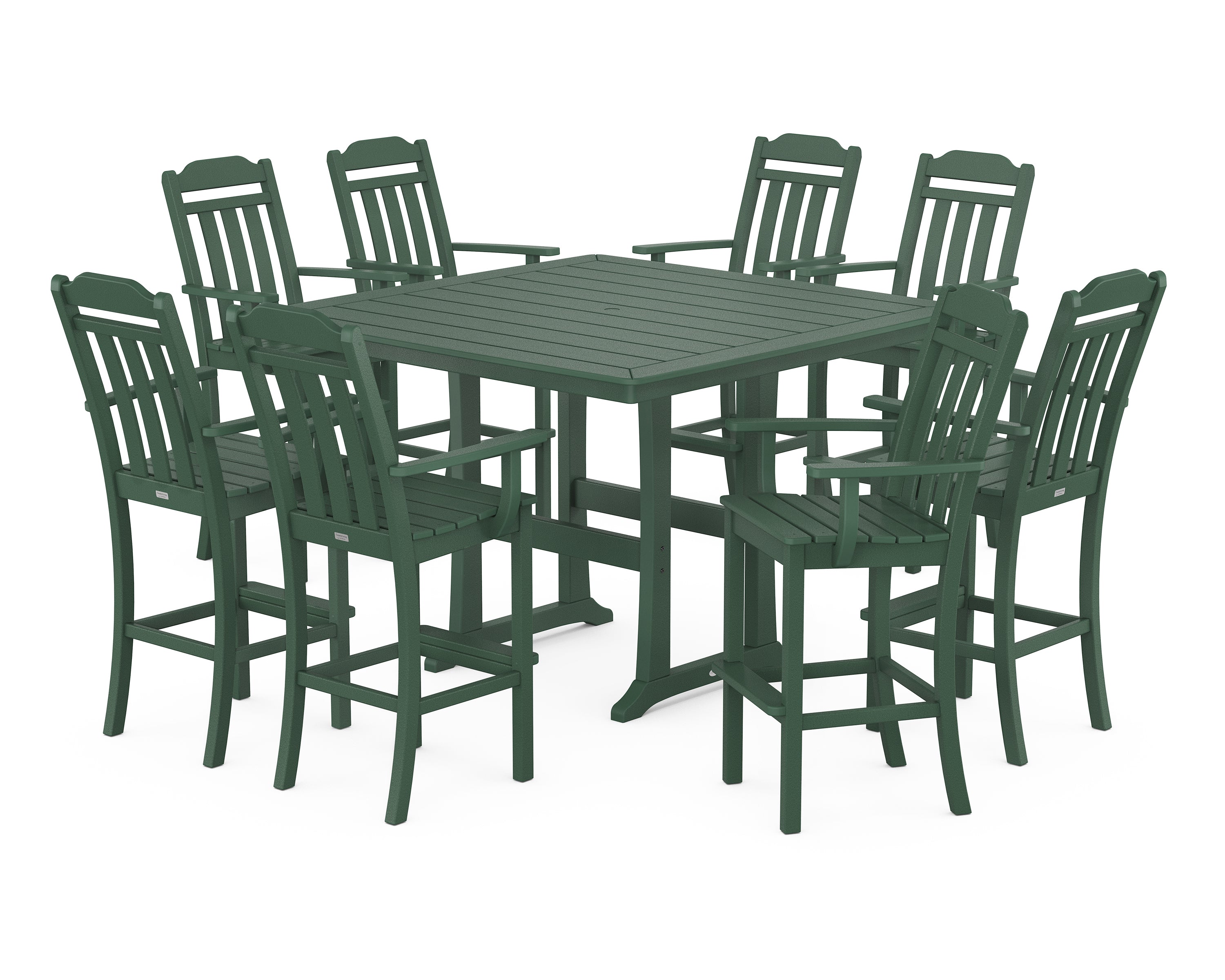 POLYWOOD Country Living 9-Piece Bar Set with Trestle Legs in Green