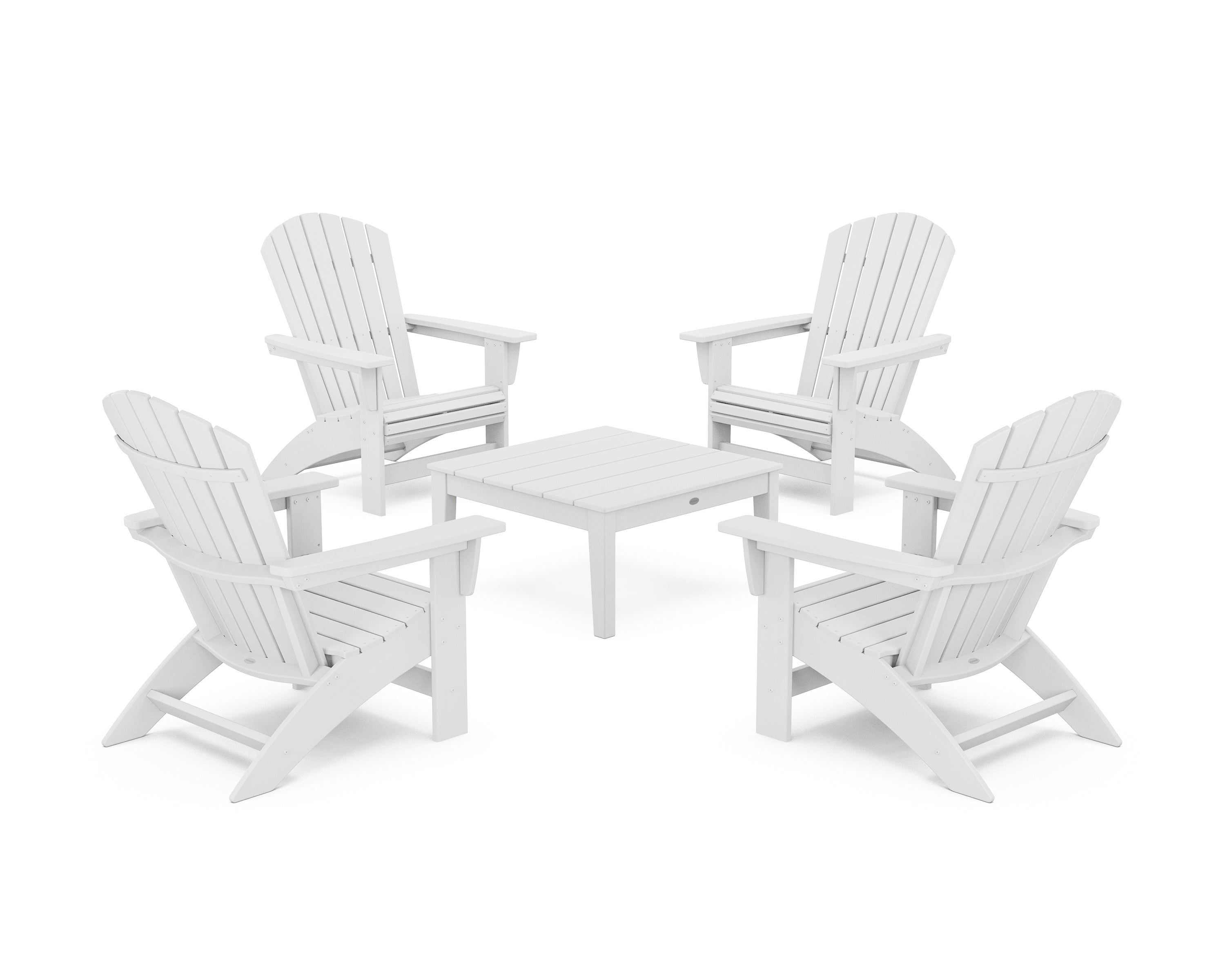 POLYWOOD® 5-Piece Nautical Grand Adirondack Chair Conversation Group in White