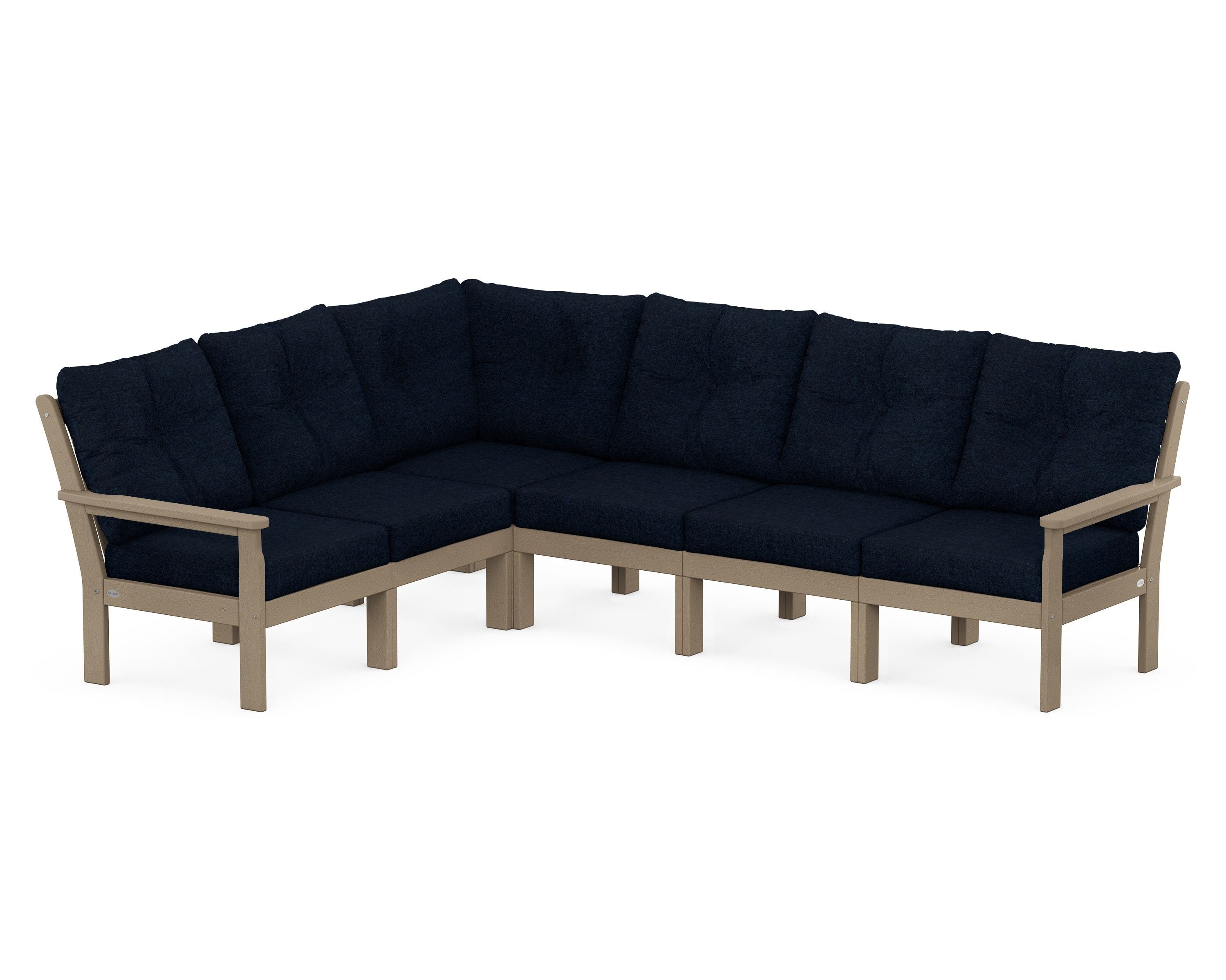 POLYWOOD Vineyard 6-Piece Sectional in Vintage Sahara / Marine Indigo