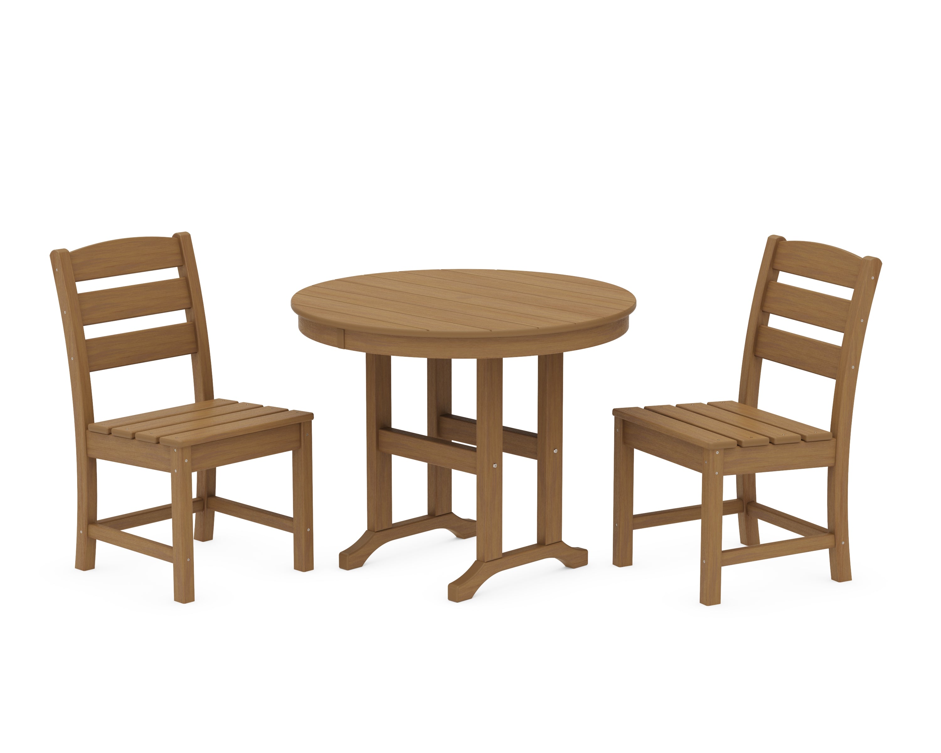 POLYWOOD Lakeside Side Chair 3-Piece Round Dining Set in Natural
