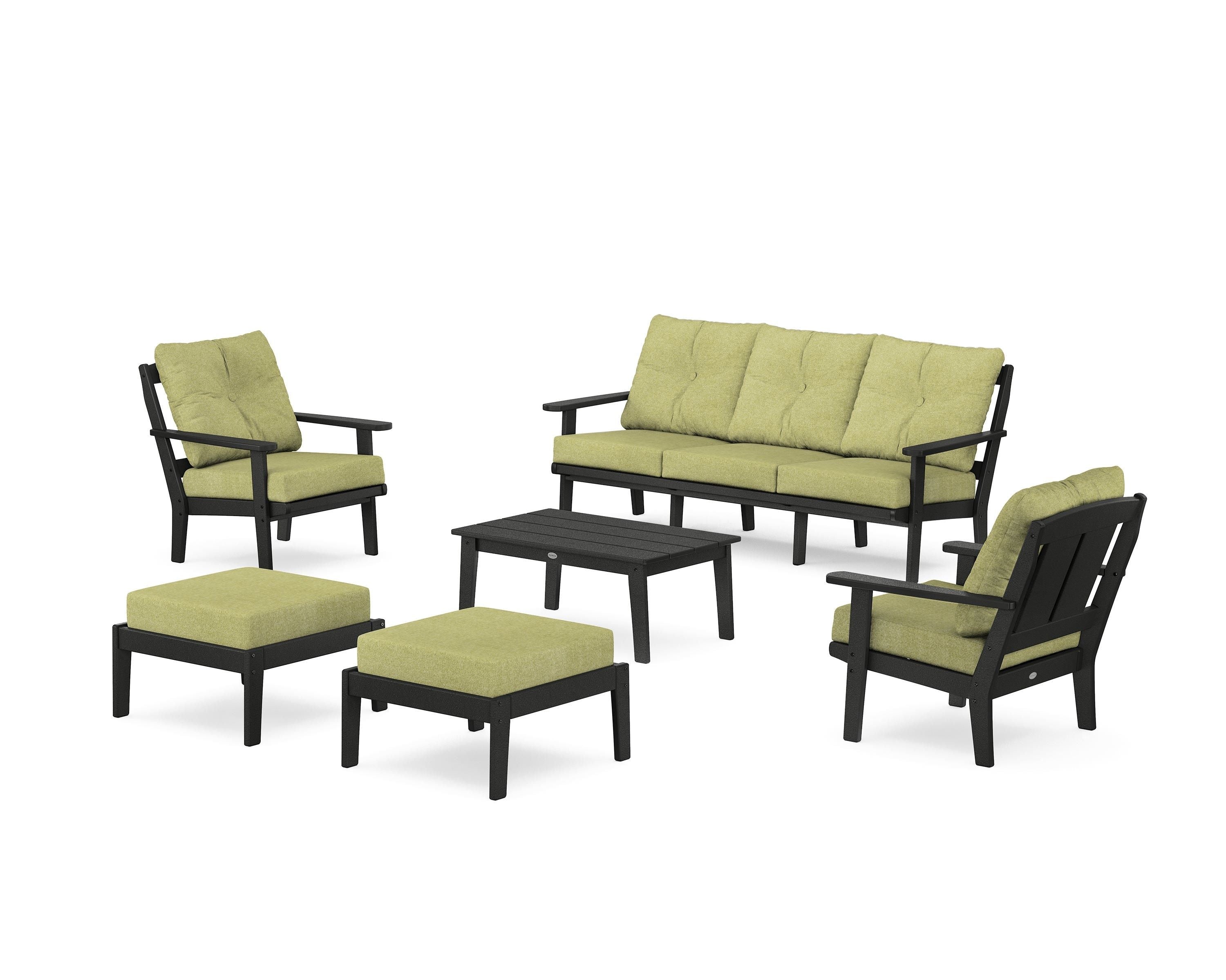 POLYWOOD Mission 6-Piece Lounge Sofa Set in Black / Chartreuse Boucle