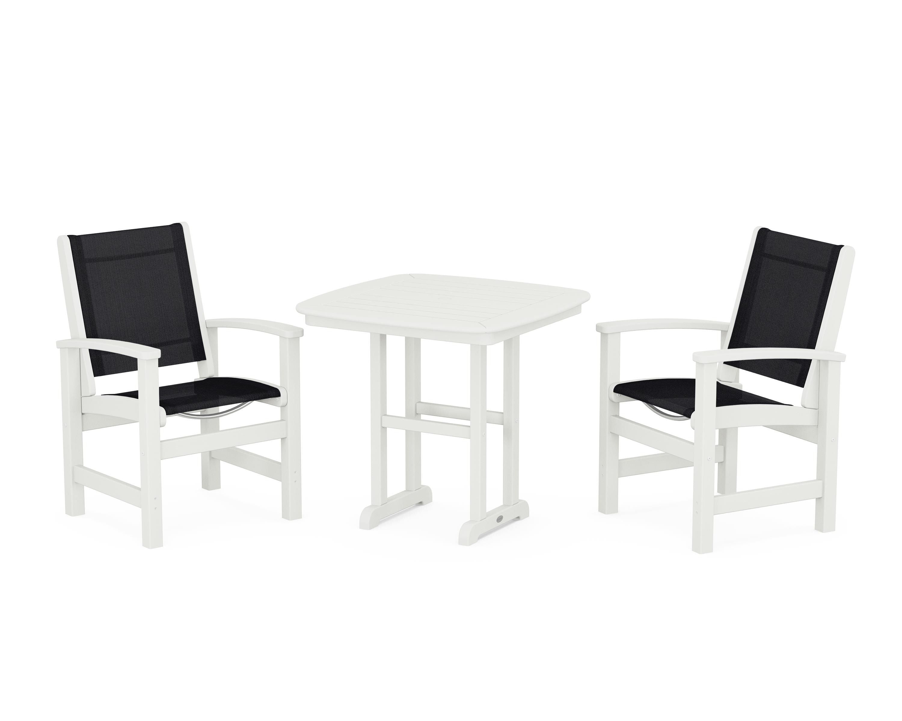 POLYWOOD Coastal 3-Piece Dining Set in Vintage White / Black Sling