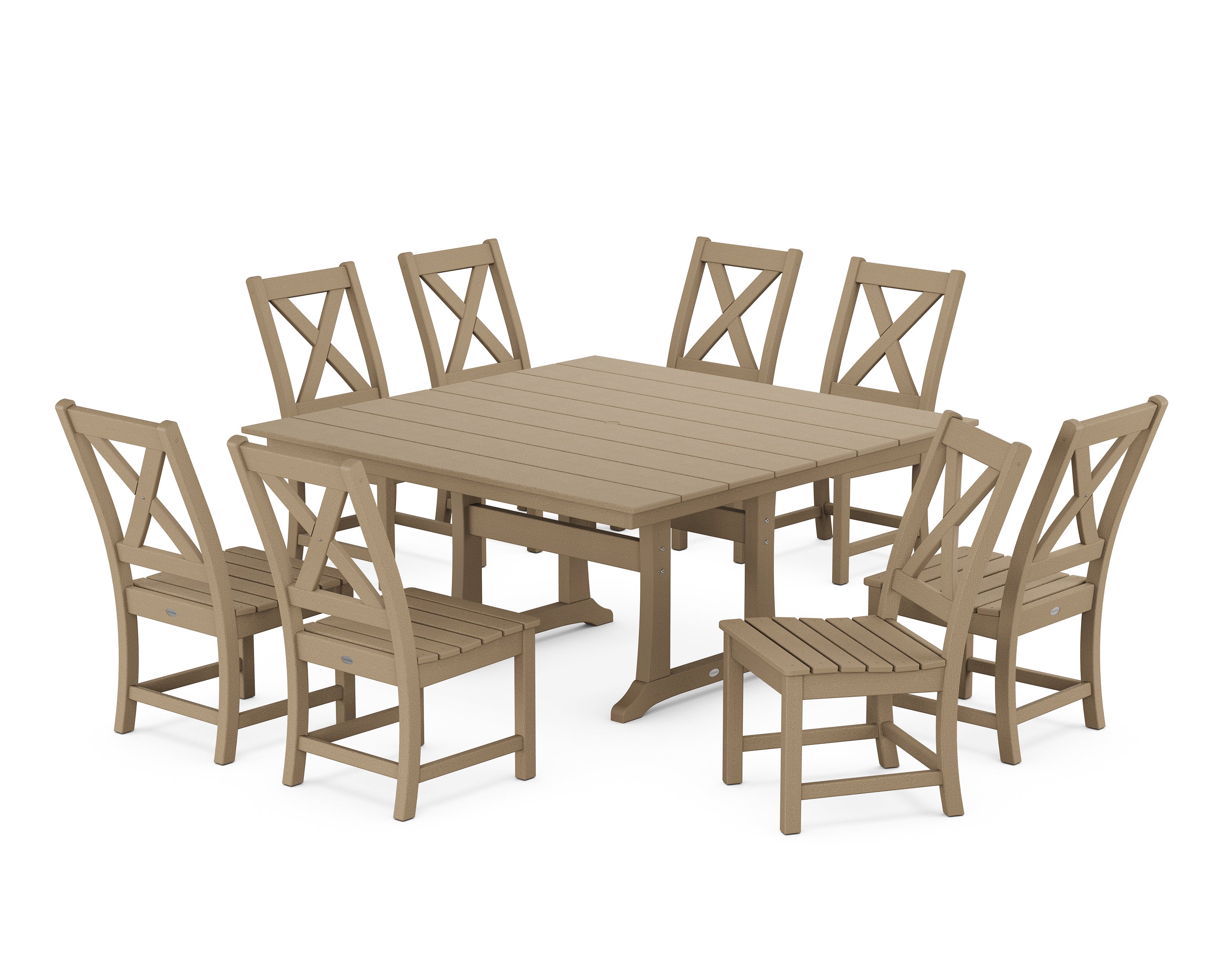 POLYWOOD Braxton Side Chair 9-Piece Farmhouse Dining Set in Vintage Sahara