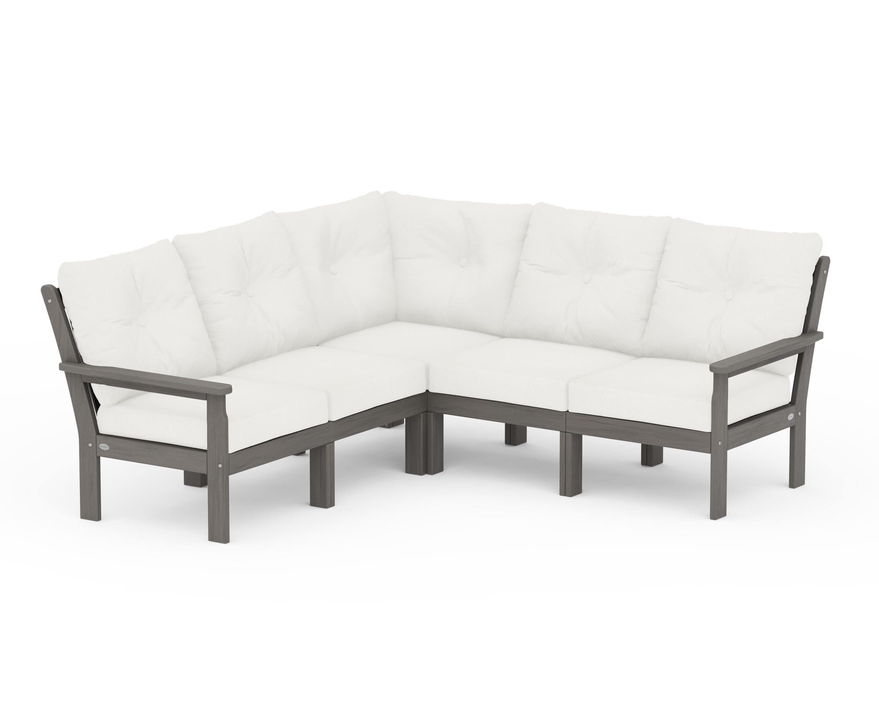 POLYWOOD Vineyard 5-Piece Sectional in Driftwood / Natural Linen