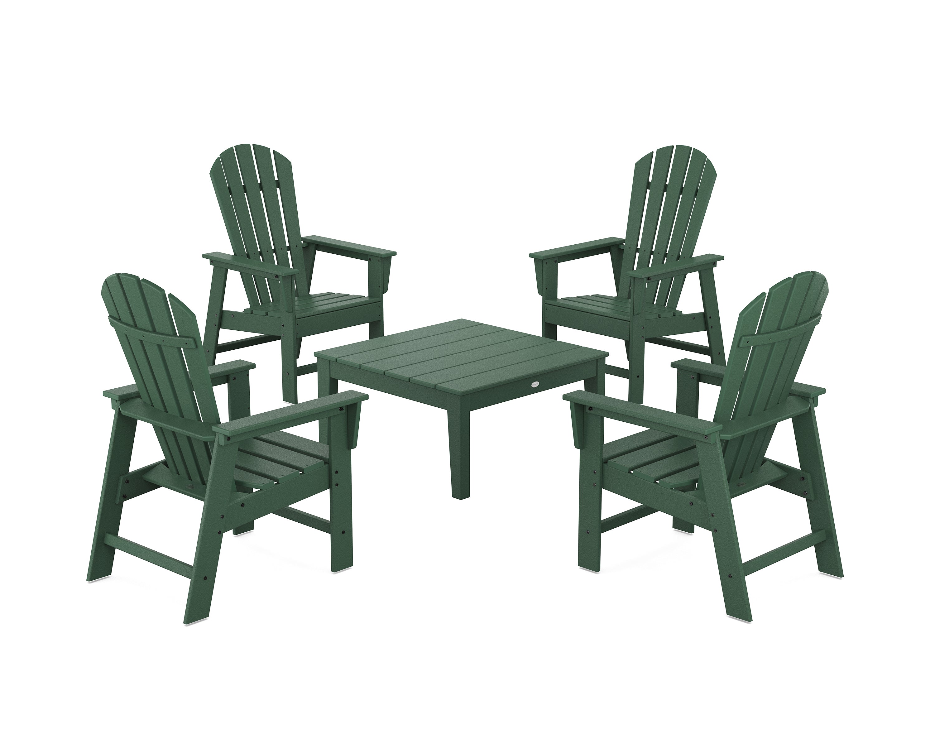 POLYWOOD 5-Piece South Beach Casual Chair Conversation Set with 36" Conversation Table in Green