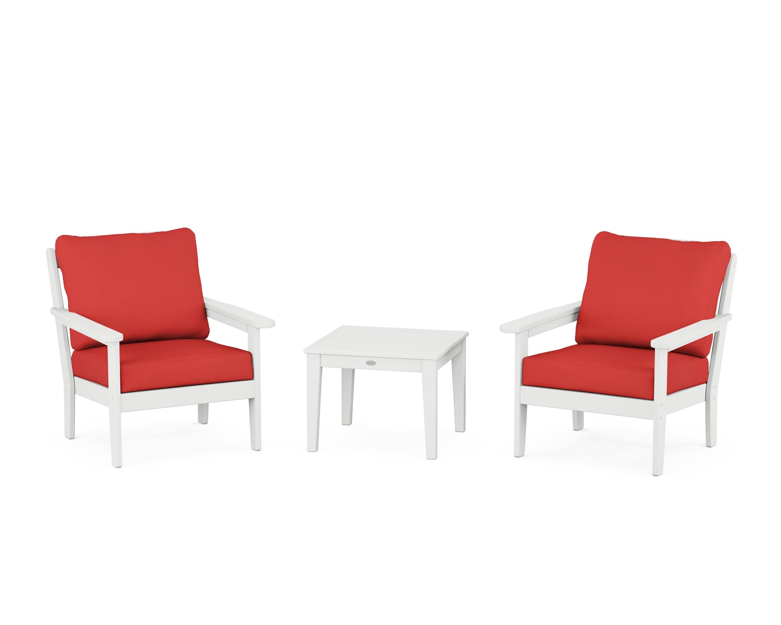 Country Living Cottage 3-Piece Deep Seating Set in White / Crimson Linen