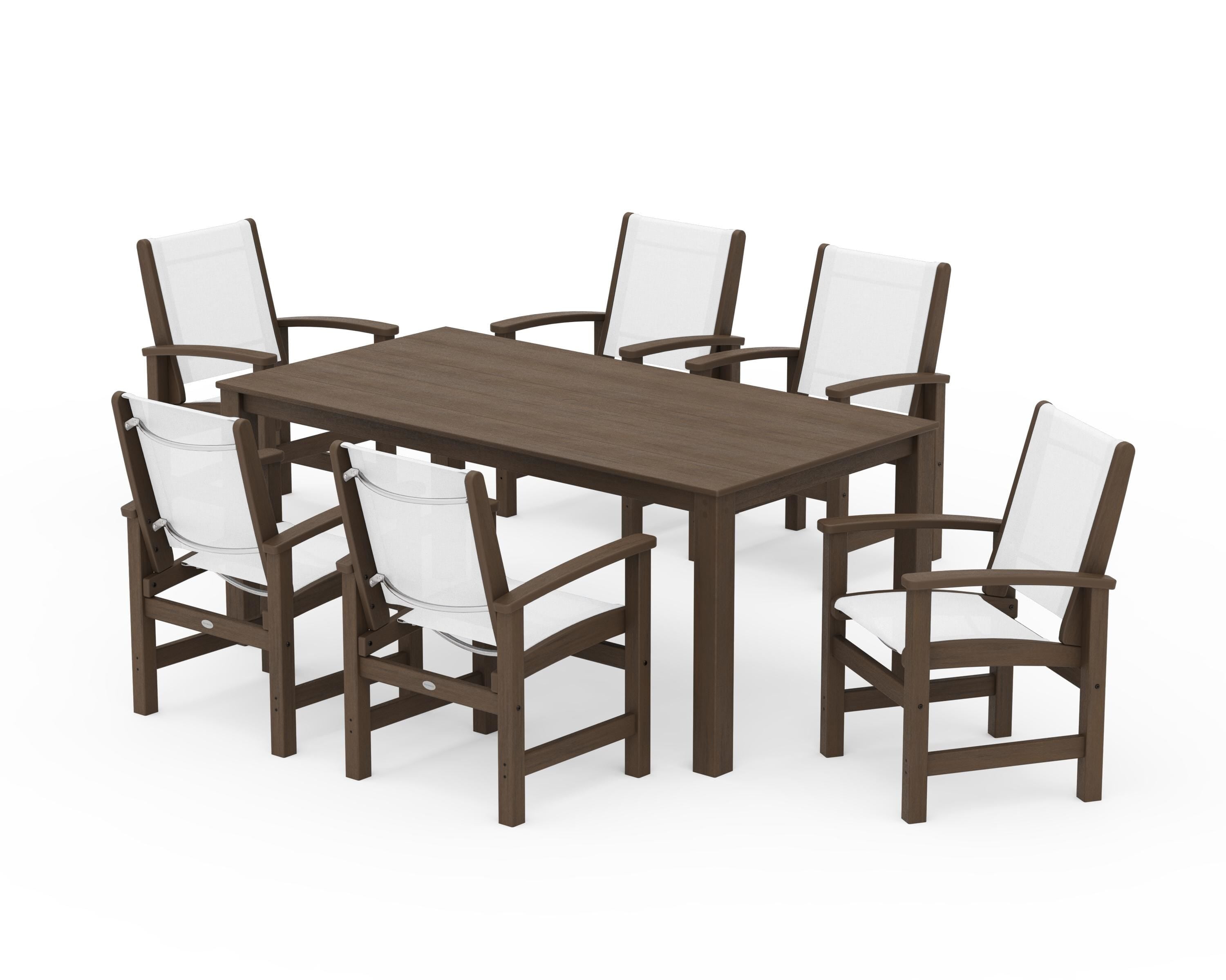 POLYWOOD Coastal 7-Piece Parsons Dining Set in Kona / White Sling