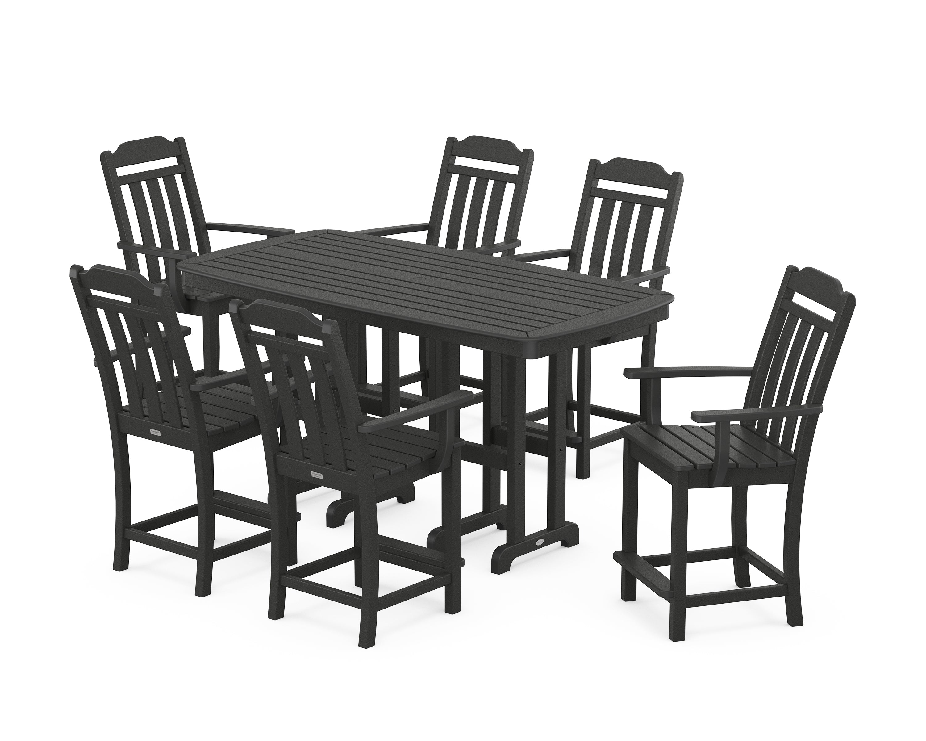 POLYWOOD Country Living Arm Chair 7-Piece Counter Set in Black