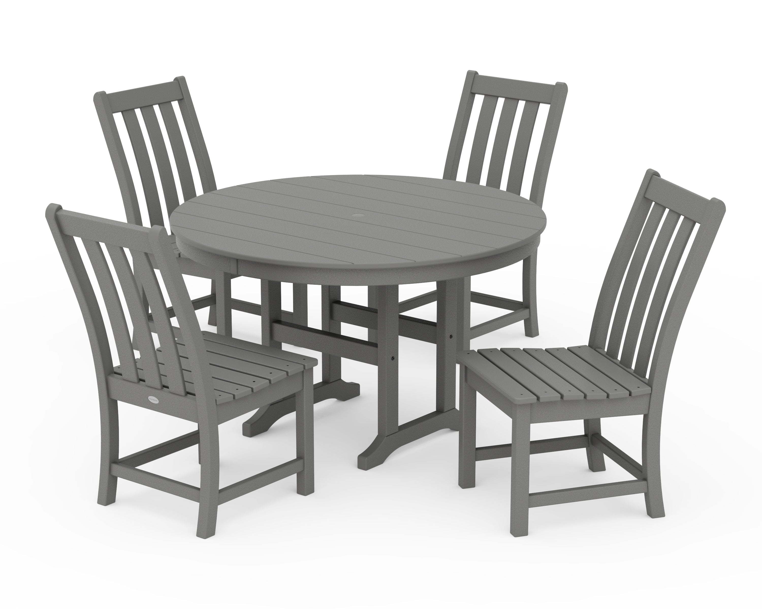 POLYWOOD Vineyard 5-Piece Round Farmhouse Side Chair Dining Set in Slate Grey
