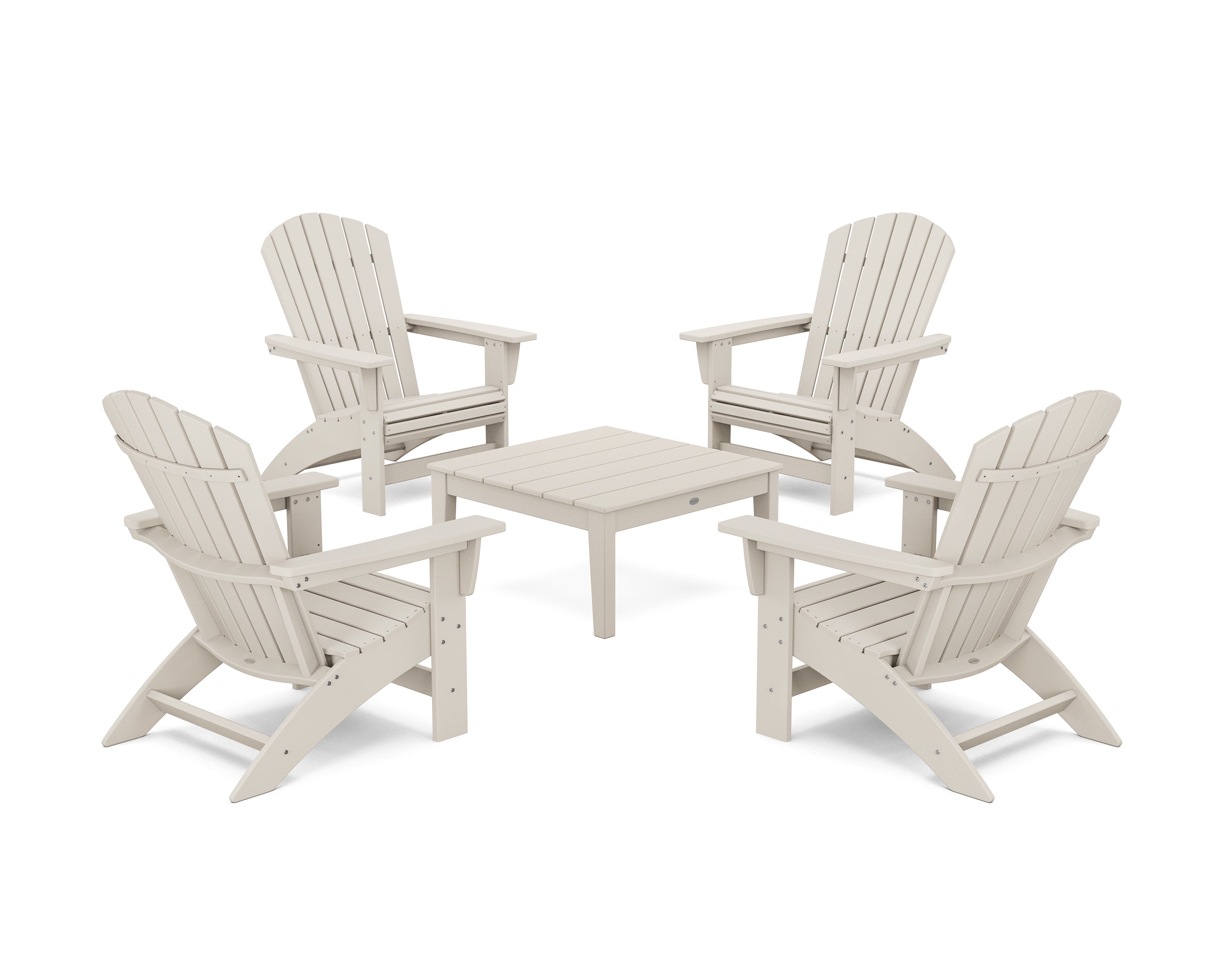 POLYWOOD 5-Piece Nautical Grand Adirondack Chair Conversation Group in Sand