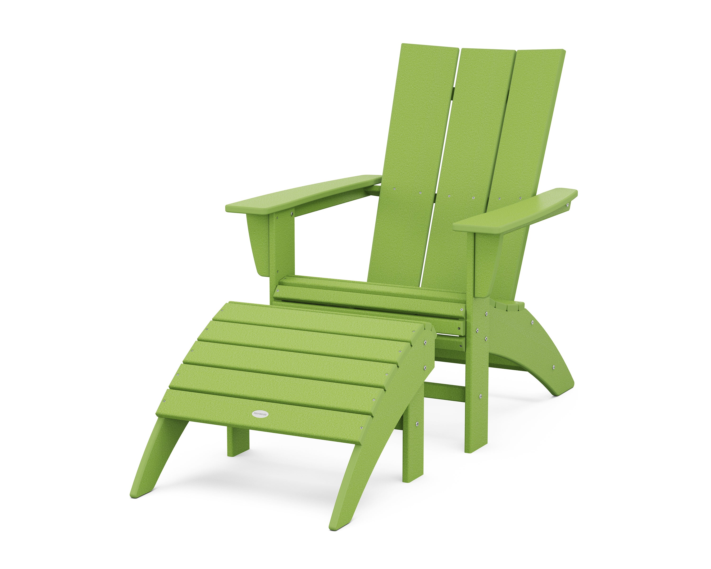 POLYWOOD® Modern Curveback Adirondack Chair 2-Piece Set with Ottoman in Lime