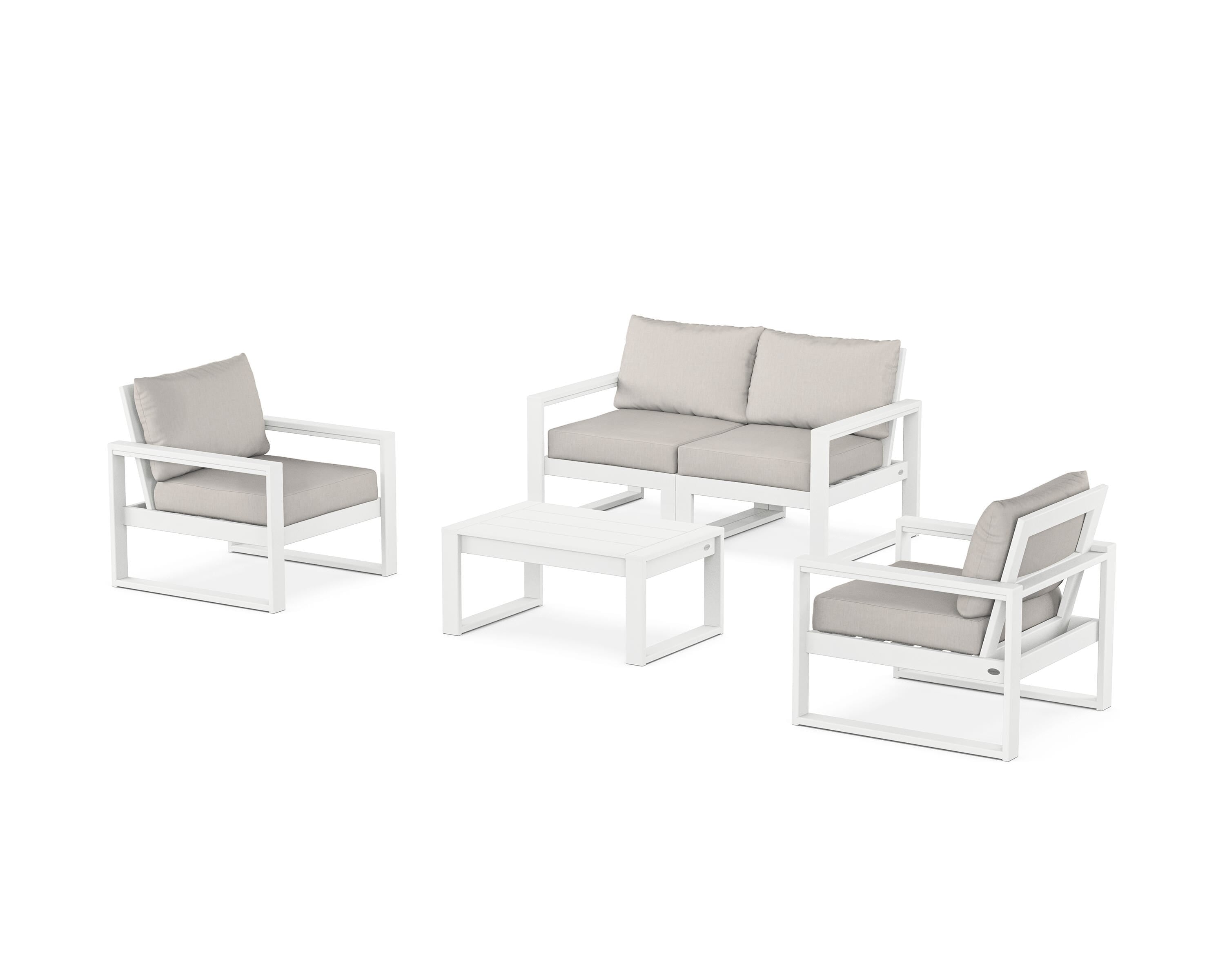POLYWOOD EDGE Sectional 4-Piece Deep Seating Set with Loveseat in White / Cast Ash