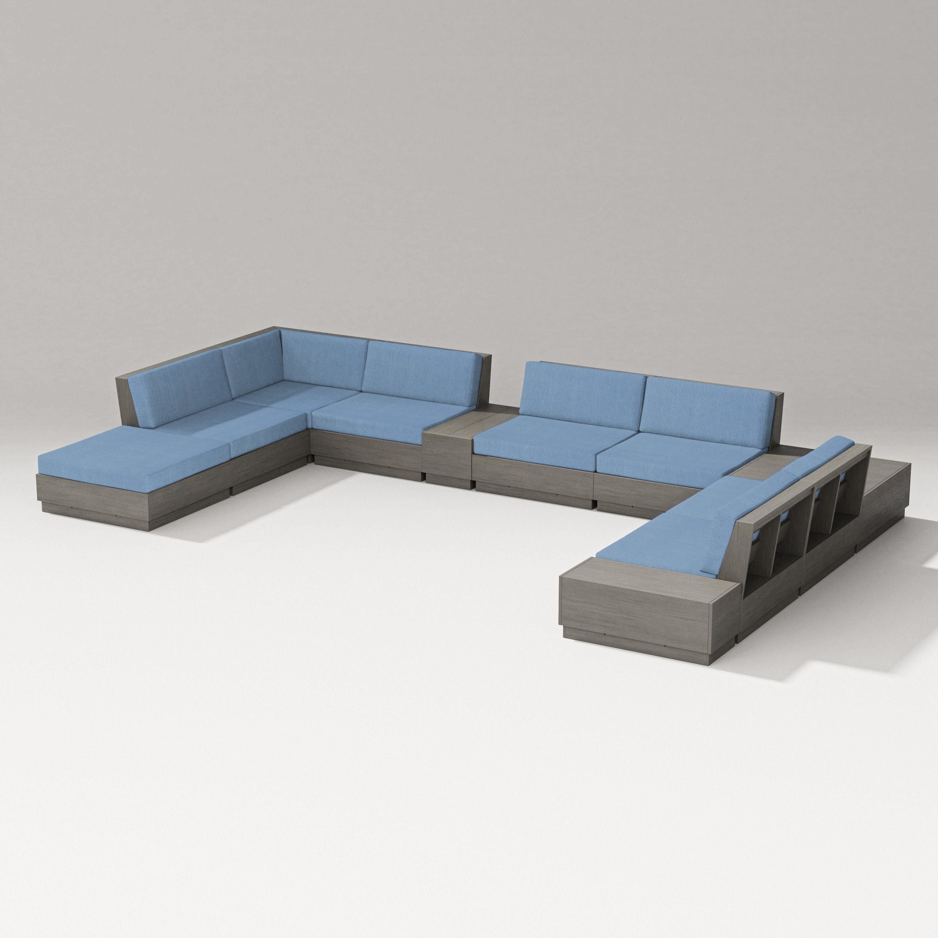 PW Designer Series Elevate 11-Piece Conversation Sectional Set in Driftwood / Sky Blue