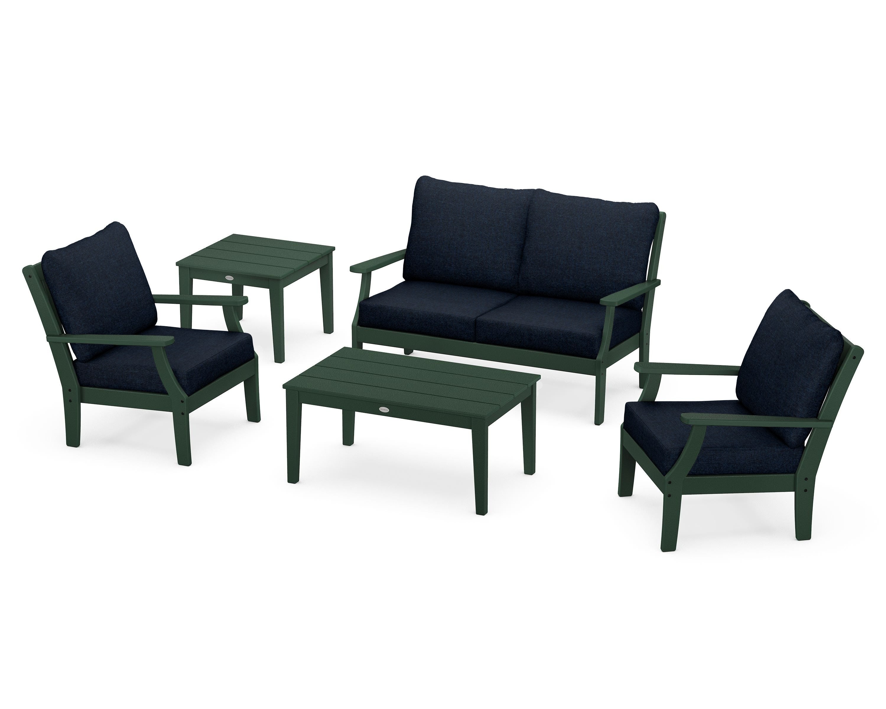 POLYWOOD Braxton 5-Piece Deep Seating Set in Green / Marine Indigo