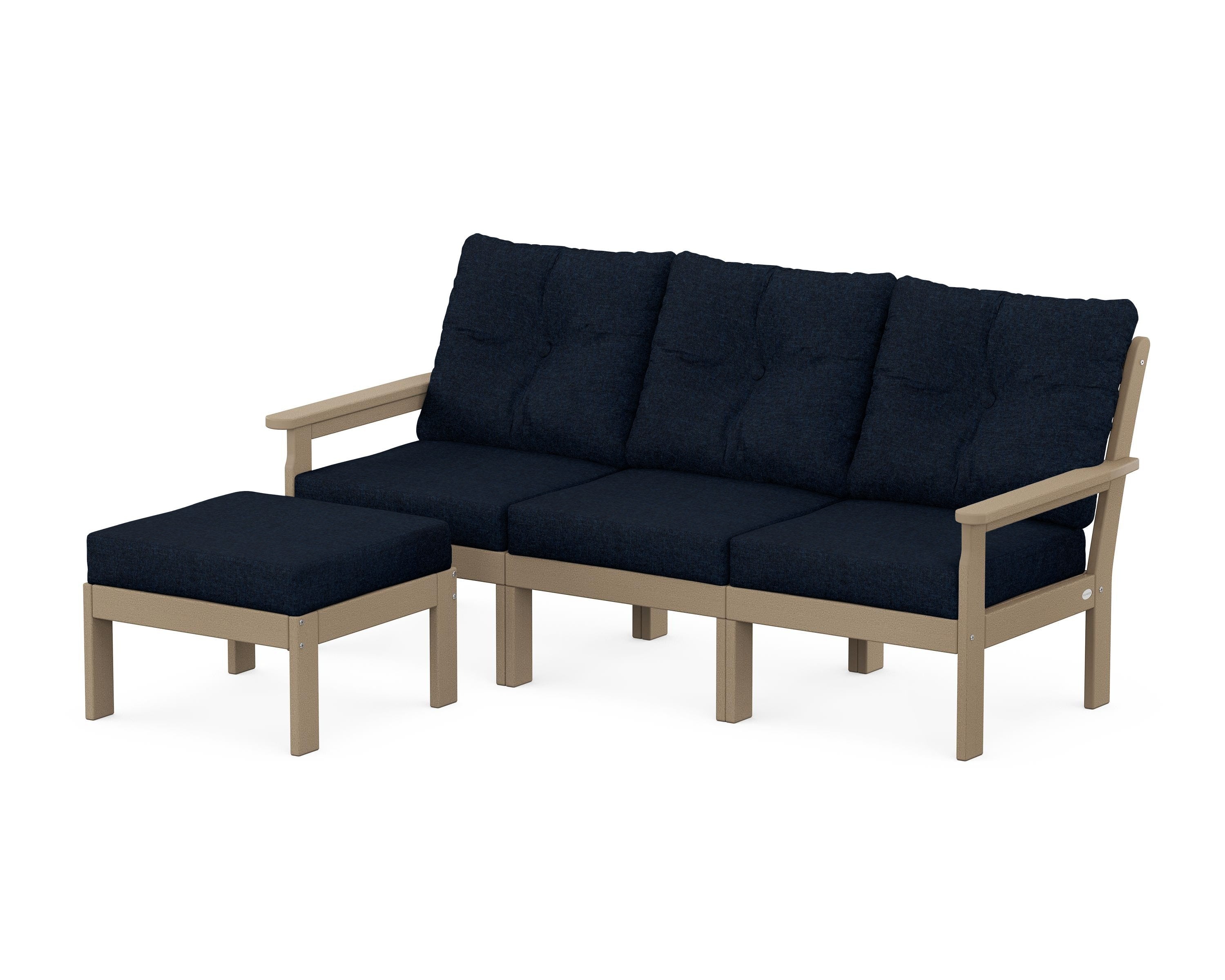 POLYWOOD Vineyard 4-Piece Sectional with Ottoman in Vintage Sahara / Marine Indigo