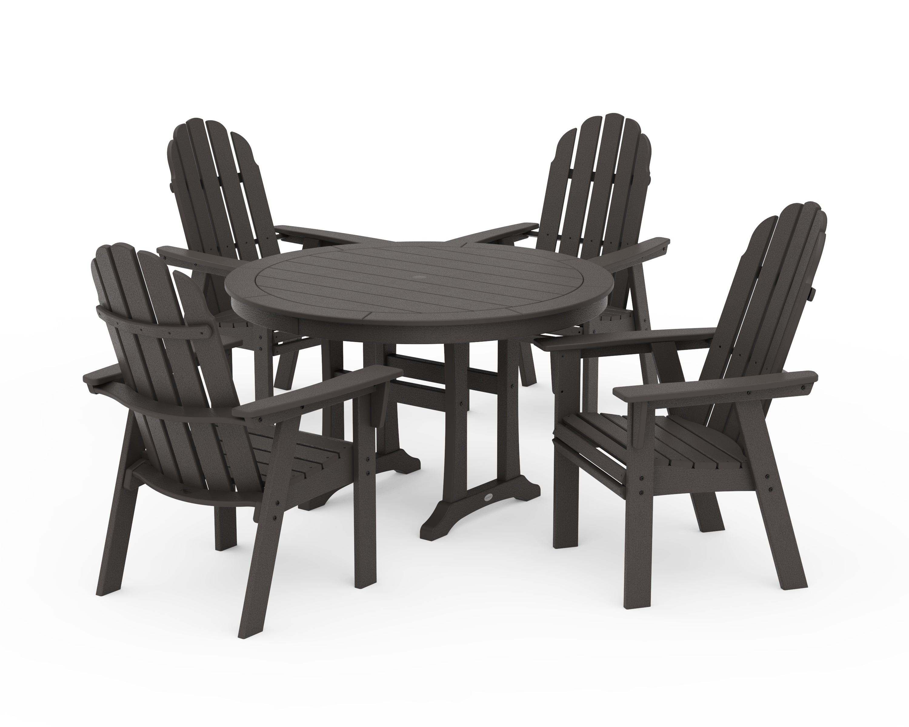 POLYWOOD Vineyard Curveback Adirondack 5-Piece Nautical Trestle Dining Set in Vintage Coffee