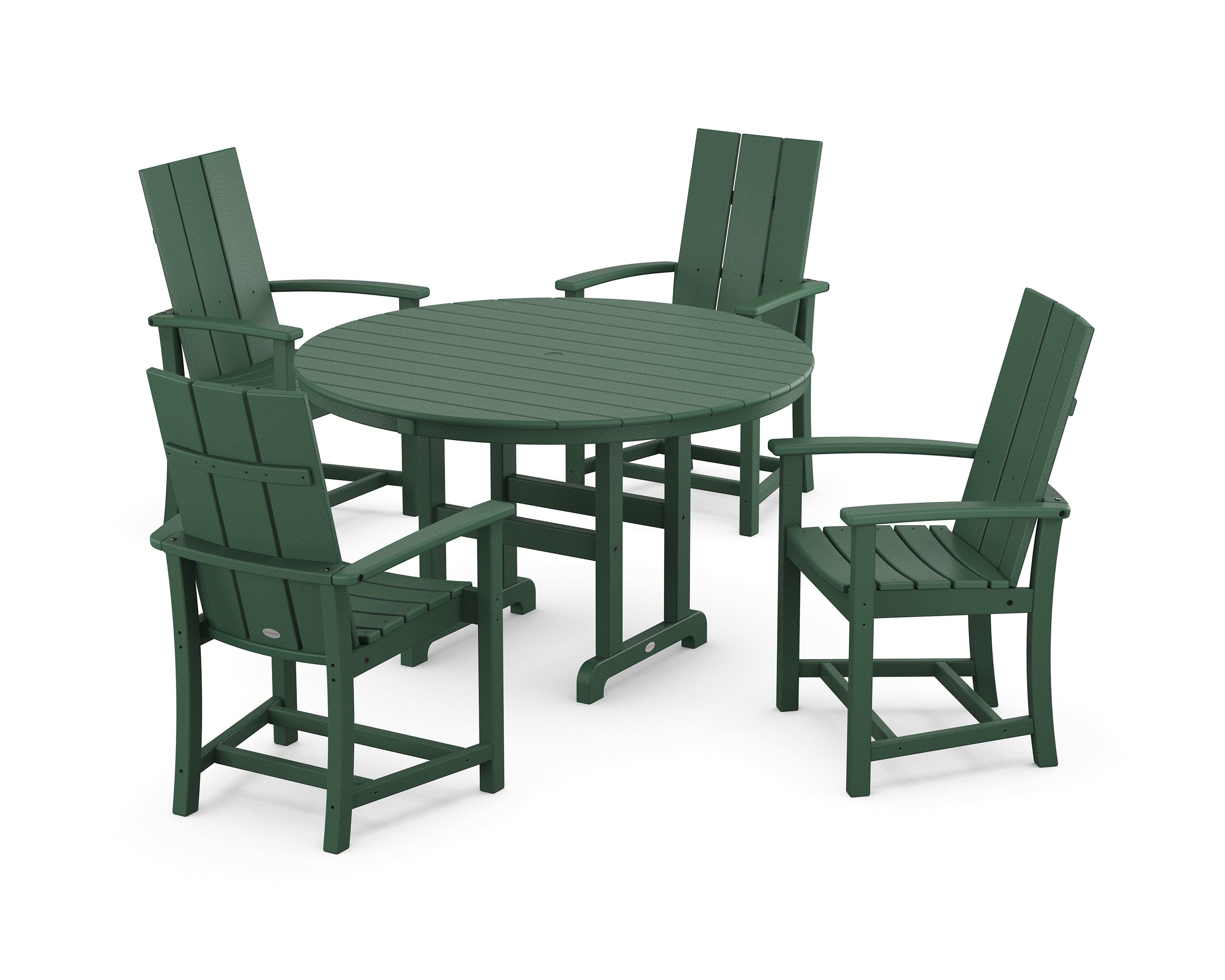 POLYWOOD® Modern Adirondack 5-Piece Round Farmhouse Dining Set in Green