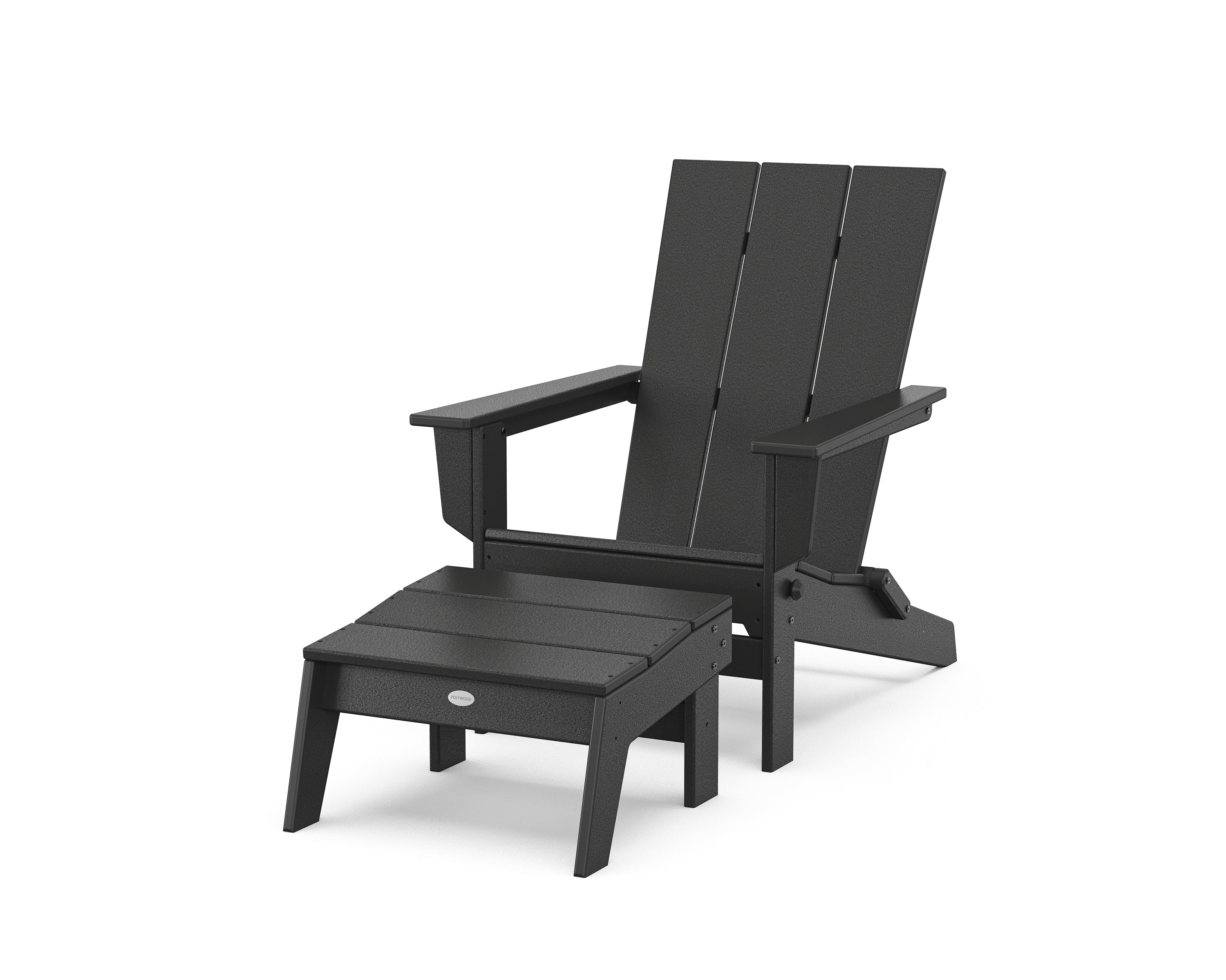 POLYWOOD Modern Studio Folding Adirondack Chair with Ottoman in Black