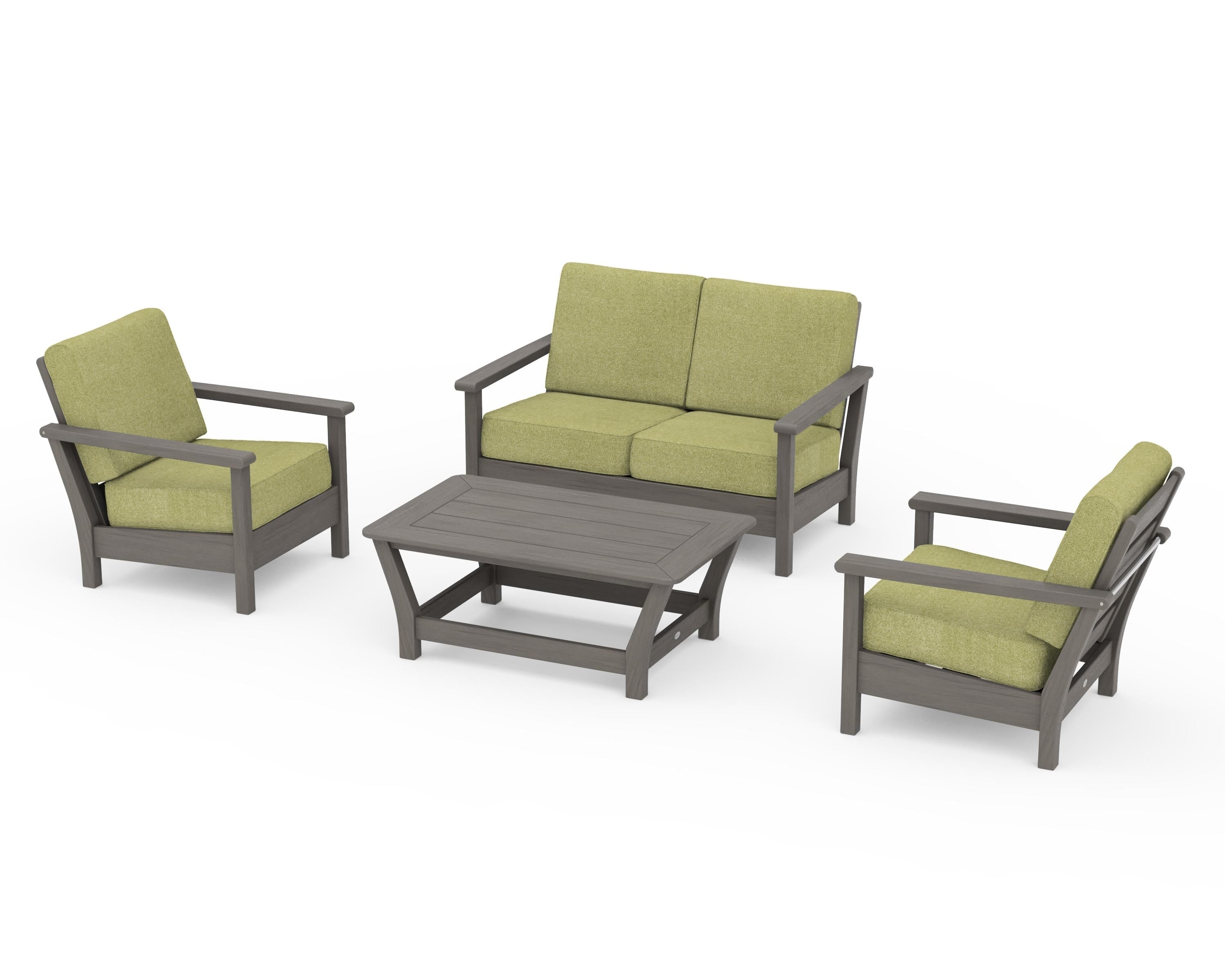 POLYWOOD Harbour 4-Piece Deep Seating Set in Driftwood / Chartreuse Boucle