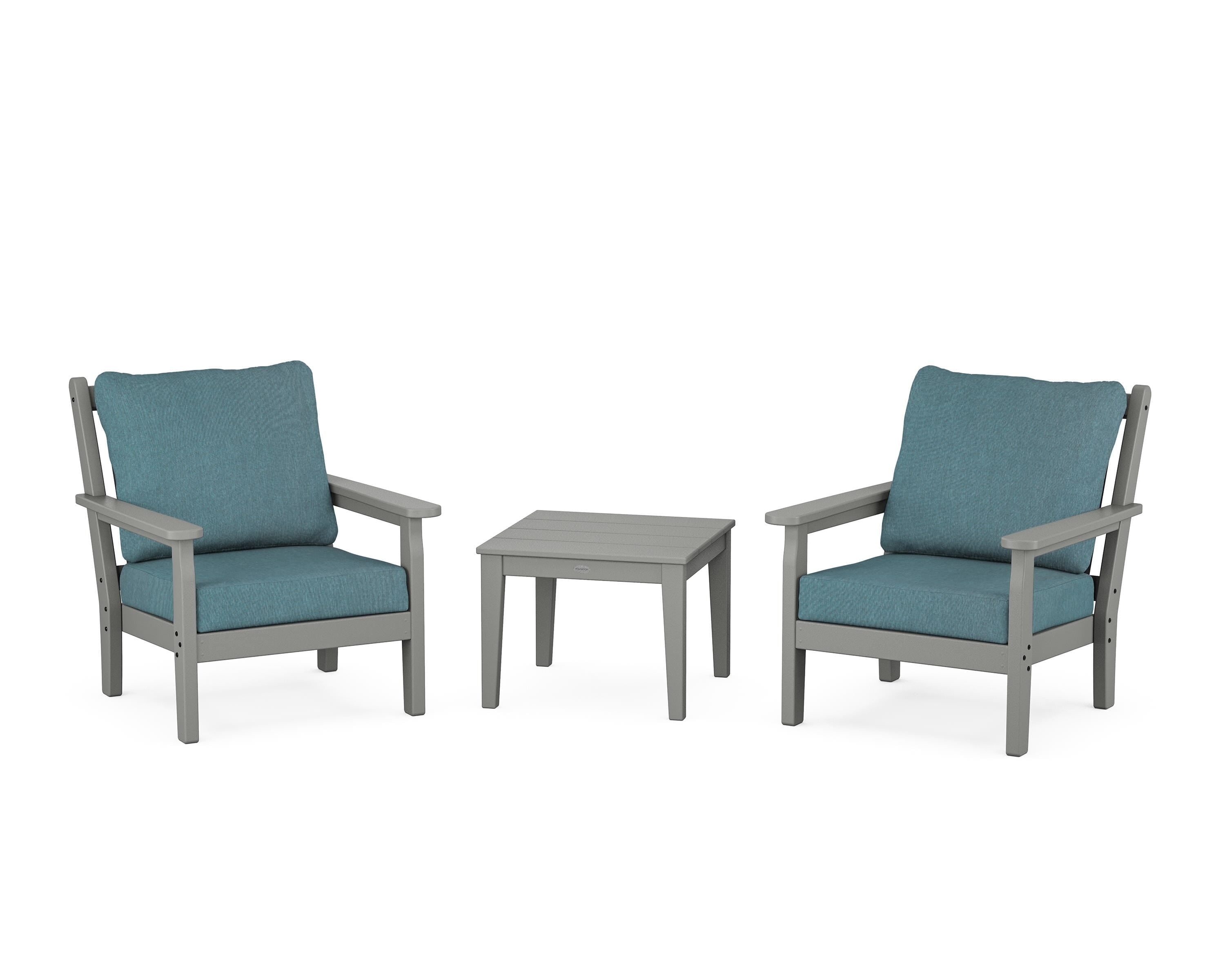 POLYWOOD Chippendale 3-Piece Deep Seating Set in Slate Grey / Ocean Teal