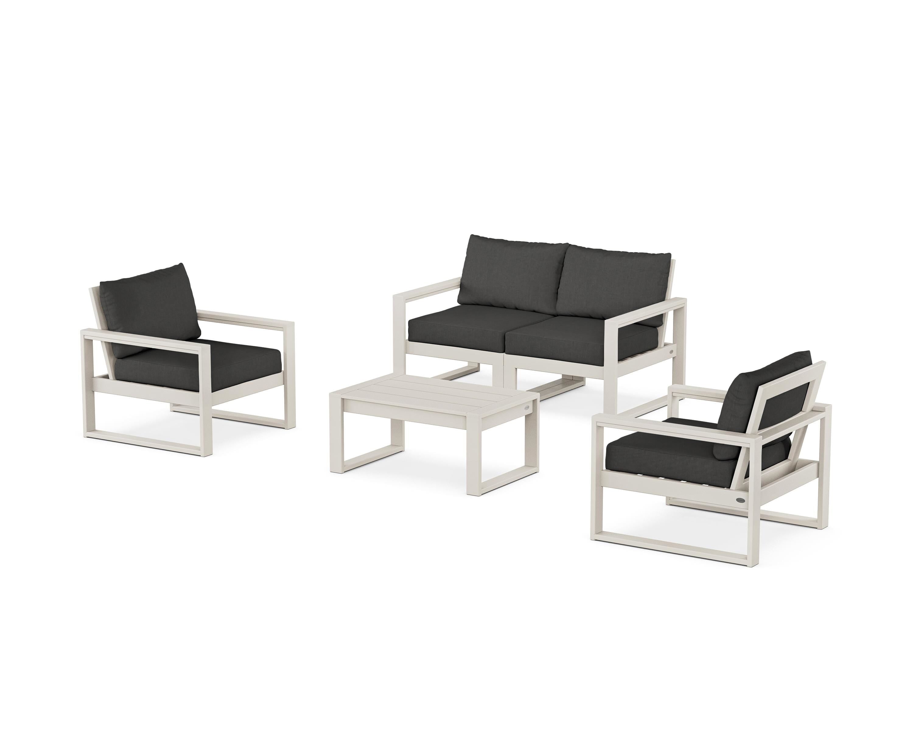 POLYWOOD EDGE Sectional 4-Piece Deep Seating Set with Loveseat in Sand / Spectrum Carbon