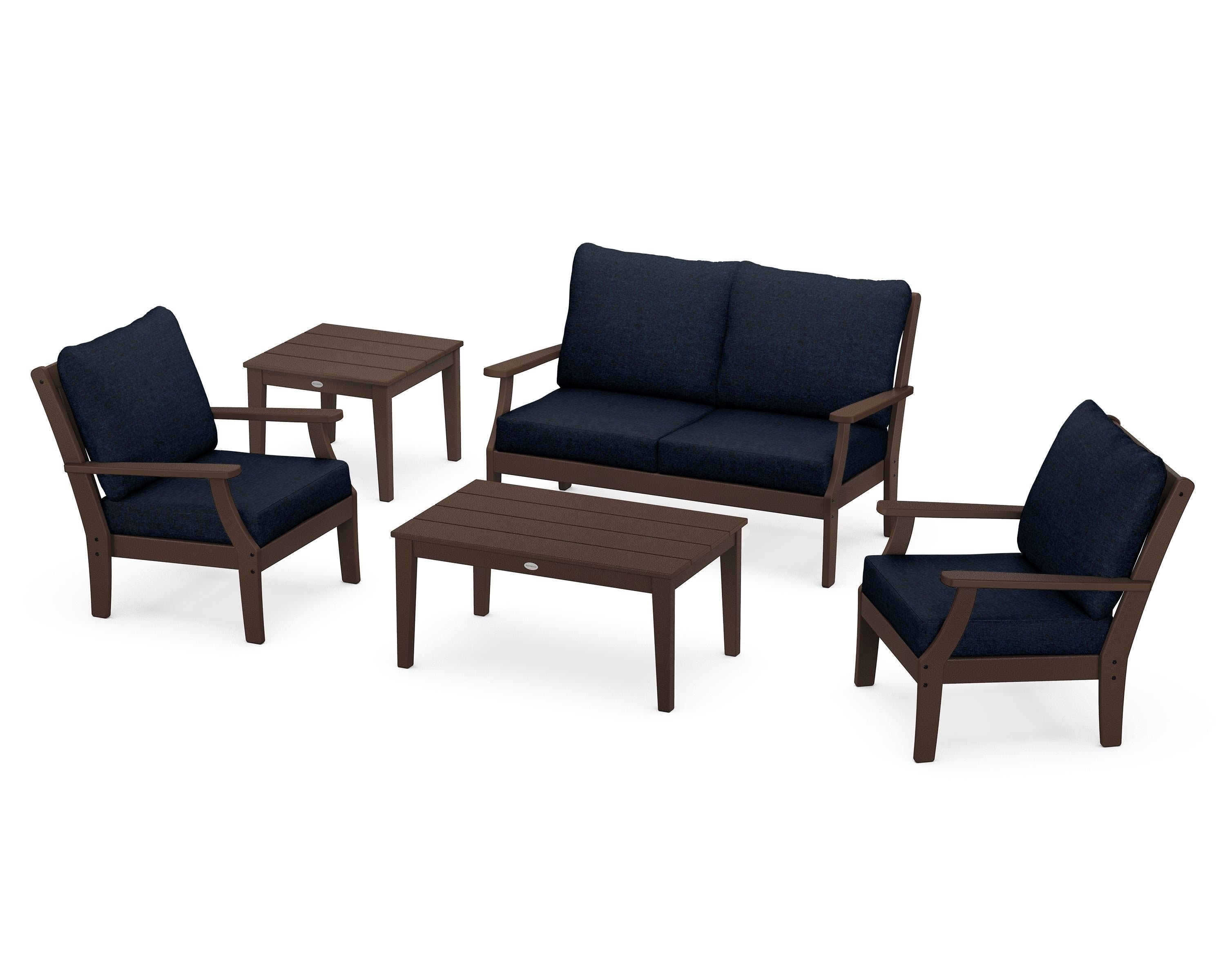 POLYWOOD Braxton 5-Piece Deep Seating Set in Mahogany / Marine Indigo