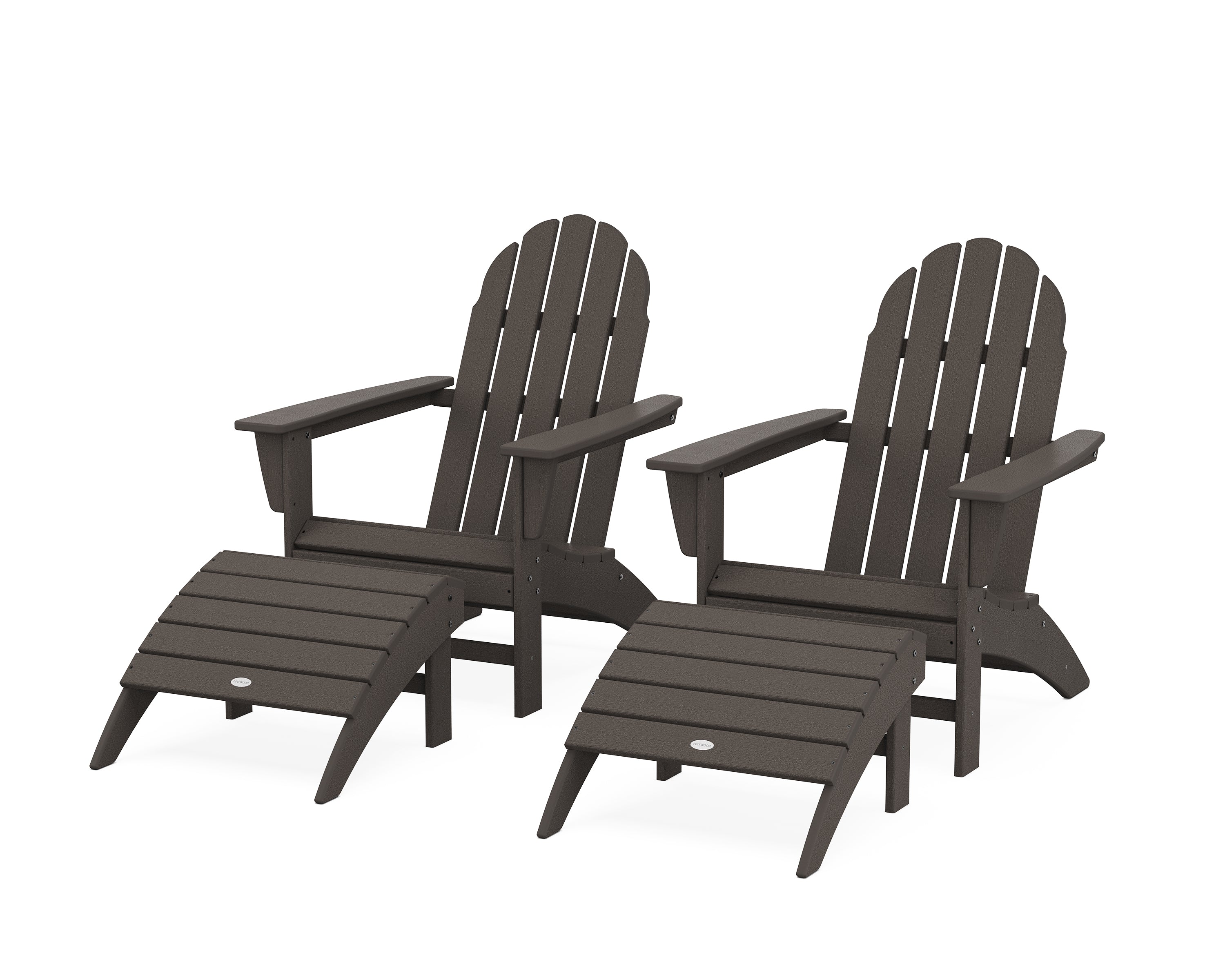 POLYWOOD Vineyard Adirondack Chair 4-Piece Set with Ottomans in Vintage Coffee