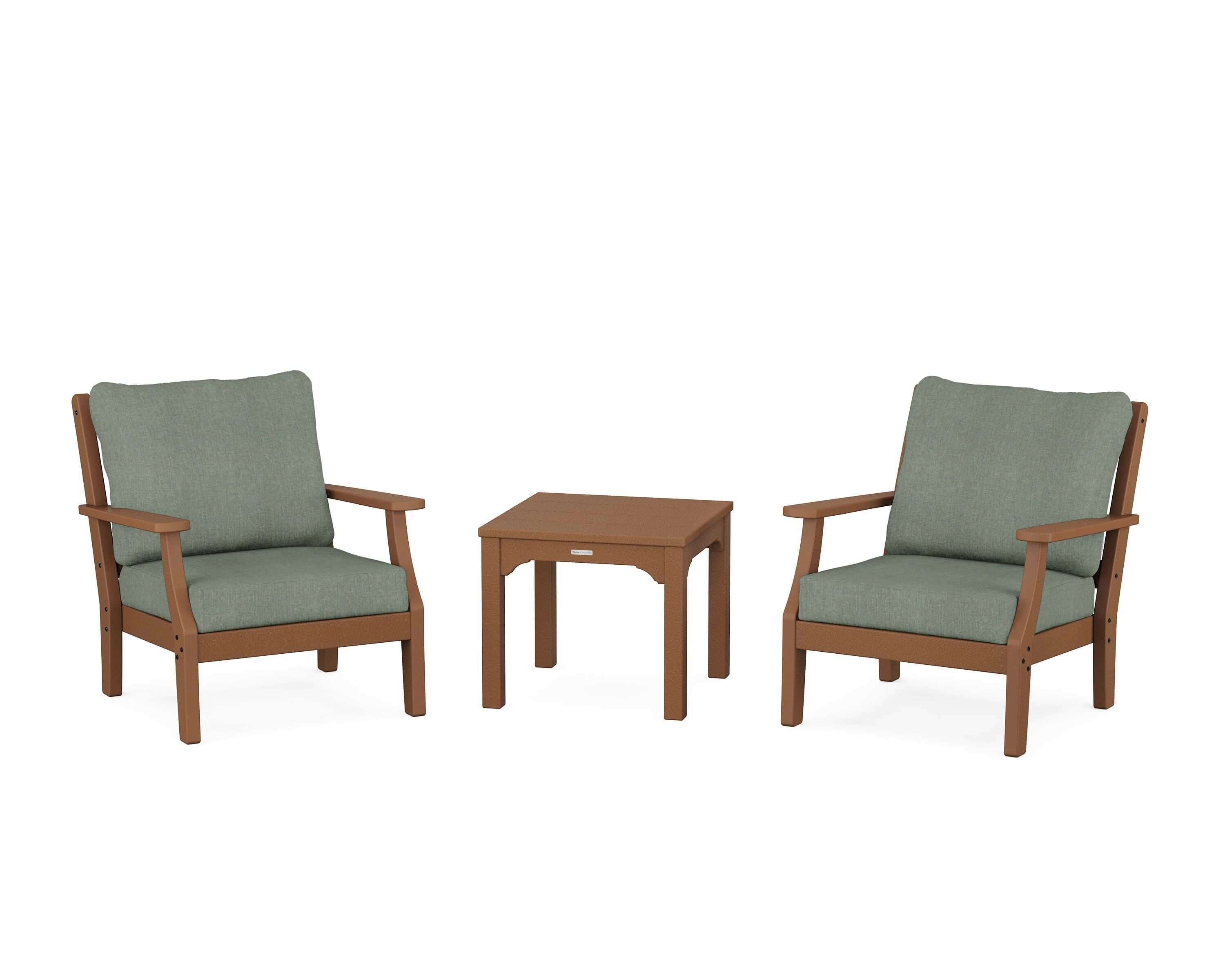 Martha Stewart by POLYWOOD Chinoiserie 3-Piece Deep Seating Set in Teak / Cast Sage
